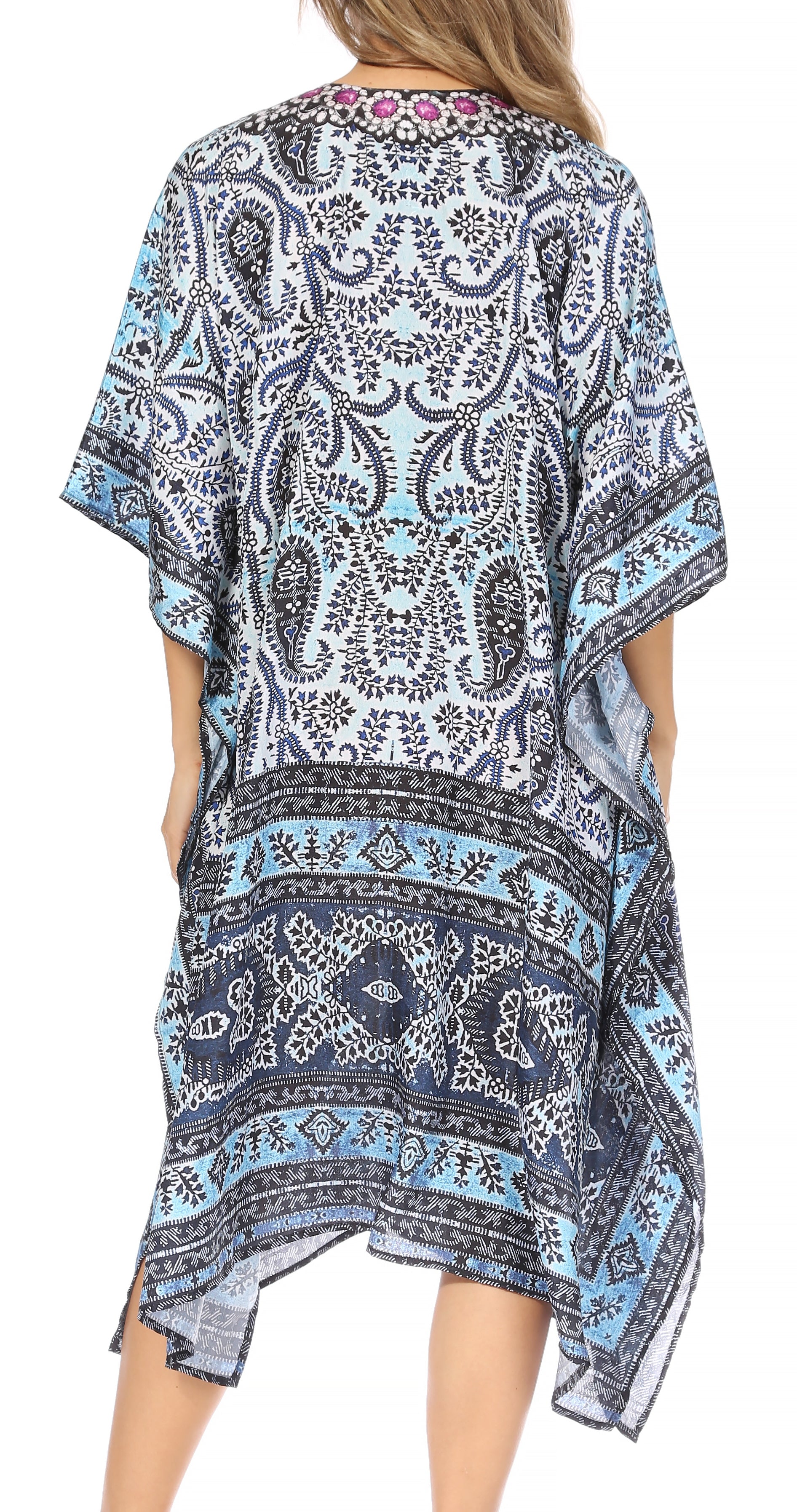 Sakkas Kristy Long Tall Lightweight Caftan Dress / Cover Up With V-Neck Jewels - Concordia Style Boutique
