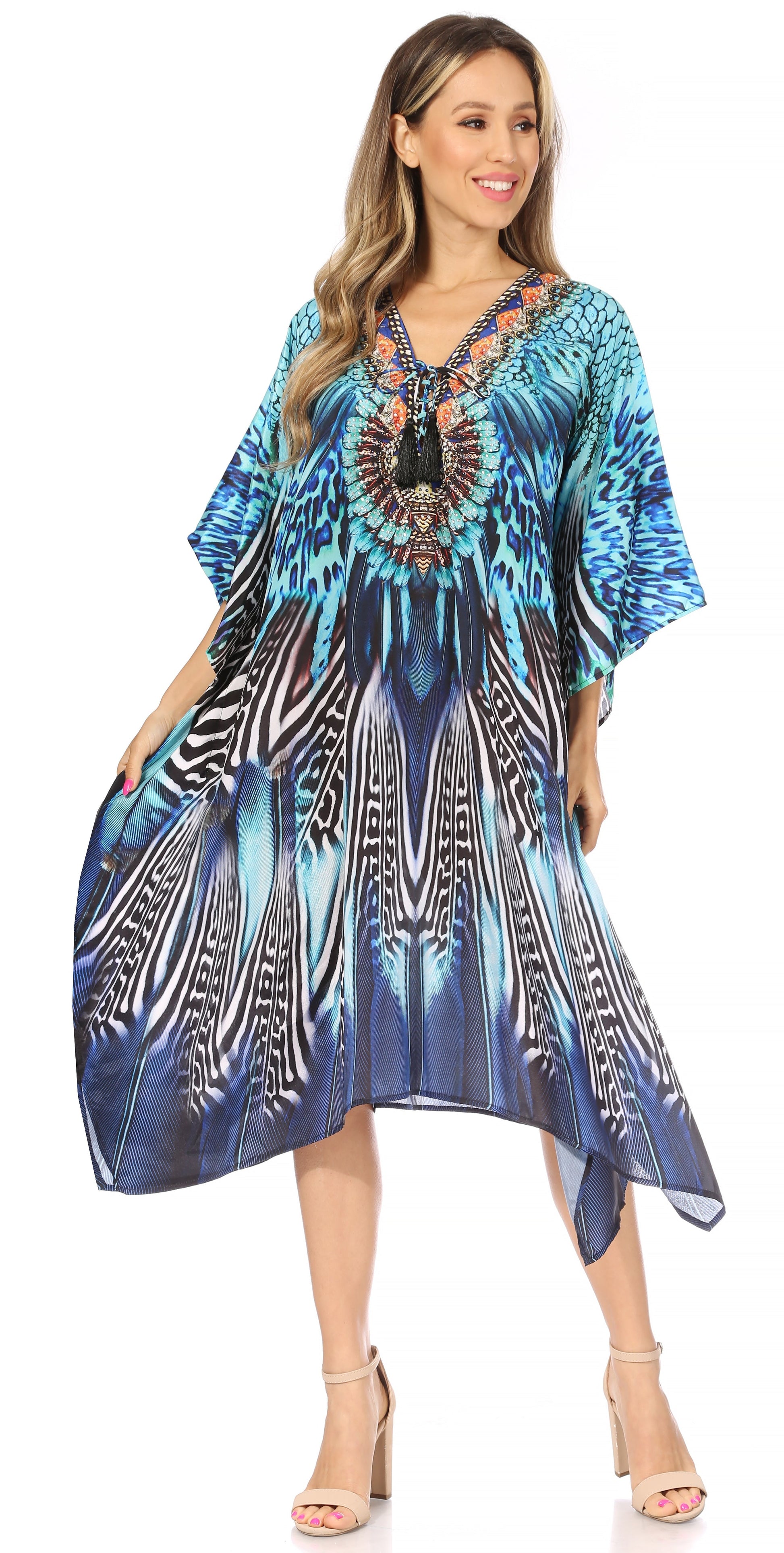 Sakkas Kristy Long Tall Lightweight Caftan Dress / Cover Up With V-Neck Jewels - Concordia Style Boutique