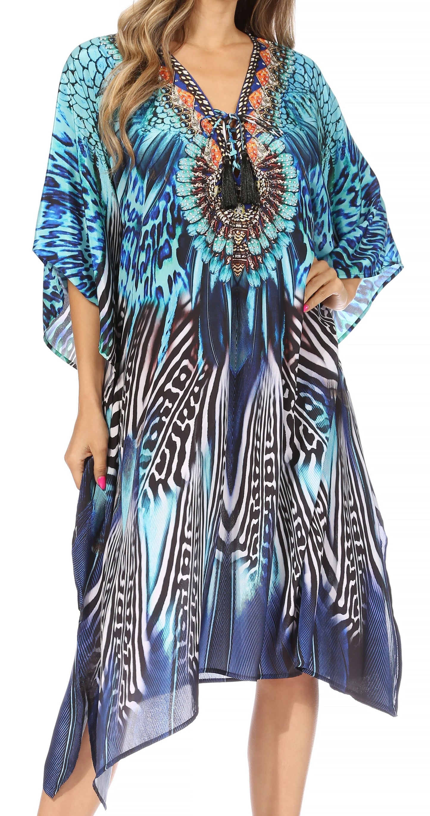 Sakkas Kristy Long Tall Lightweight Caftan Dress / Cover Up With V-Neck Jewels - Concordia Style Boutique