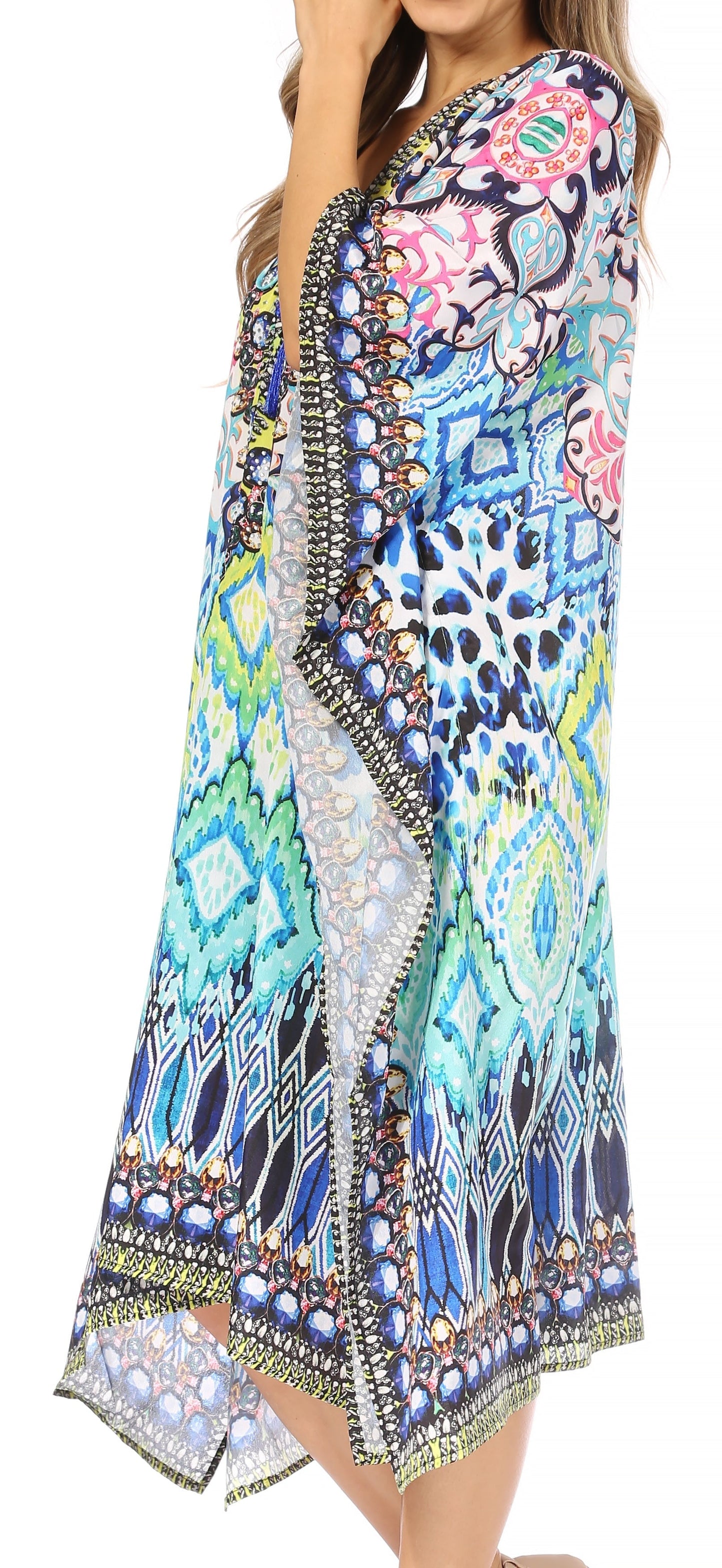 Sakkas Kristy Long Tall Lightweight Caftan Dress / Cover Up With V-Neck Jewels - Concordia Style Boutique
