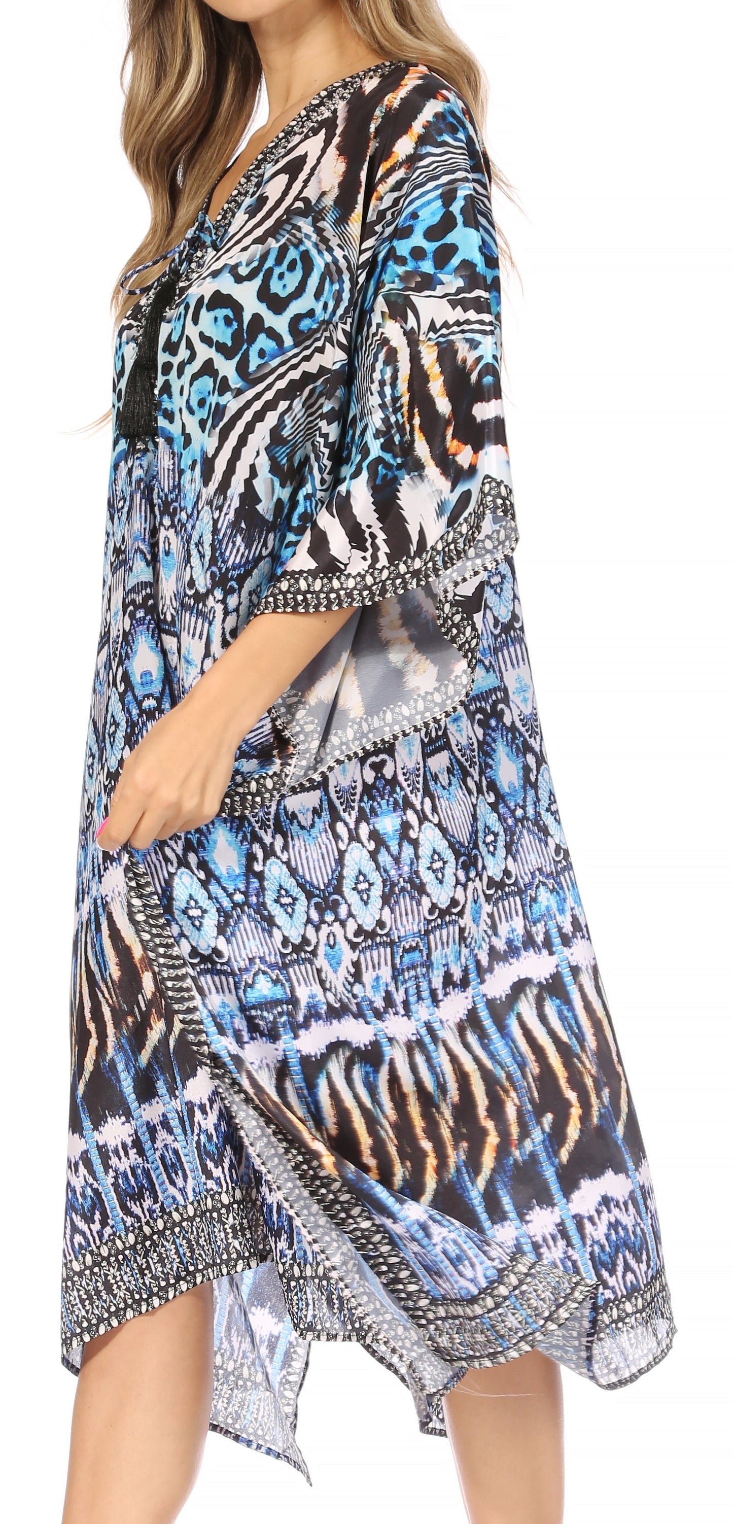Sakkas Kristy Long Tall Lightweight Caftan Dress / Cover Up With V-Neck Jewels - Concordia Style Boutique