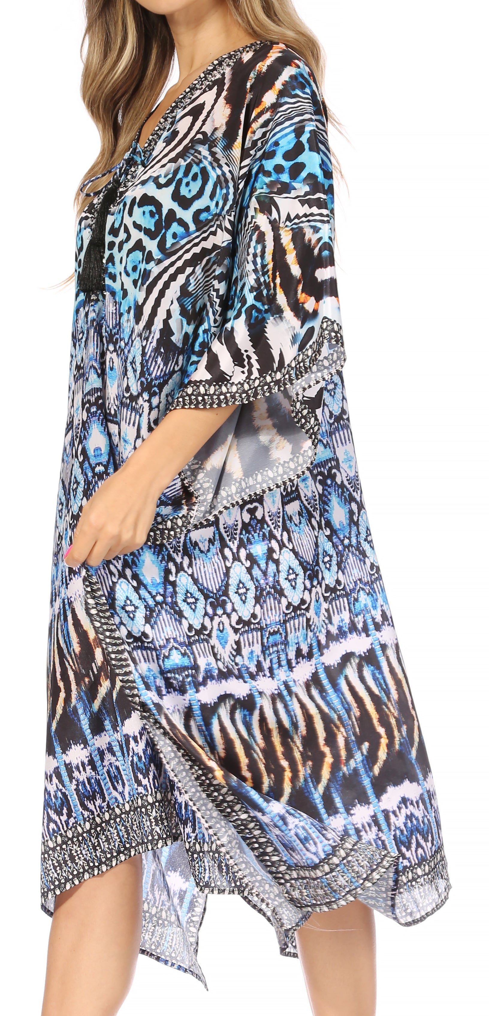 Sakkas Kristy Long Tall Lightweight Caftan Dress / Cover Up With V-Neck Jewels - Concordia Style Boutique