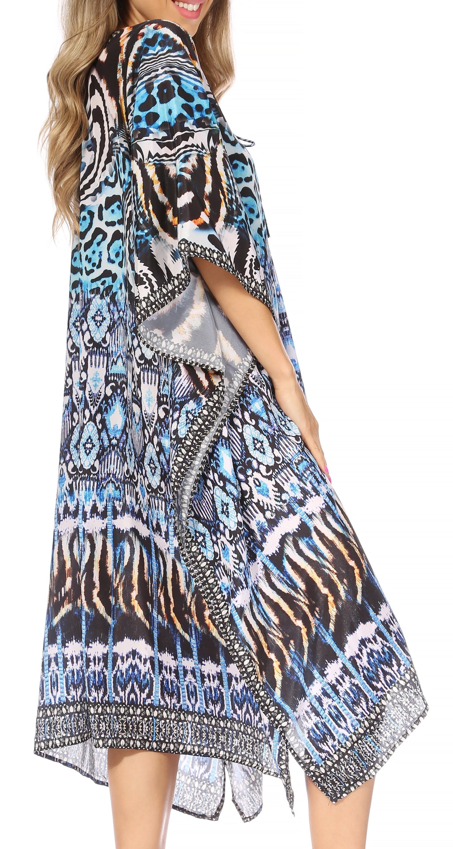 Sakkas Kristy Long Tall Lightweight Caftan Dress / Cover Up With V-Neck Jewels - Concordia Style Boutique