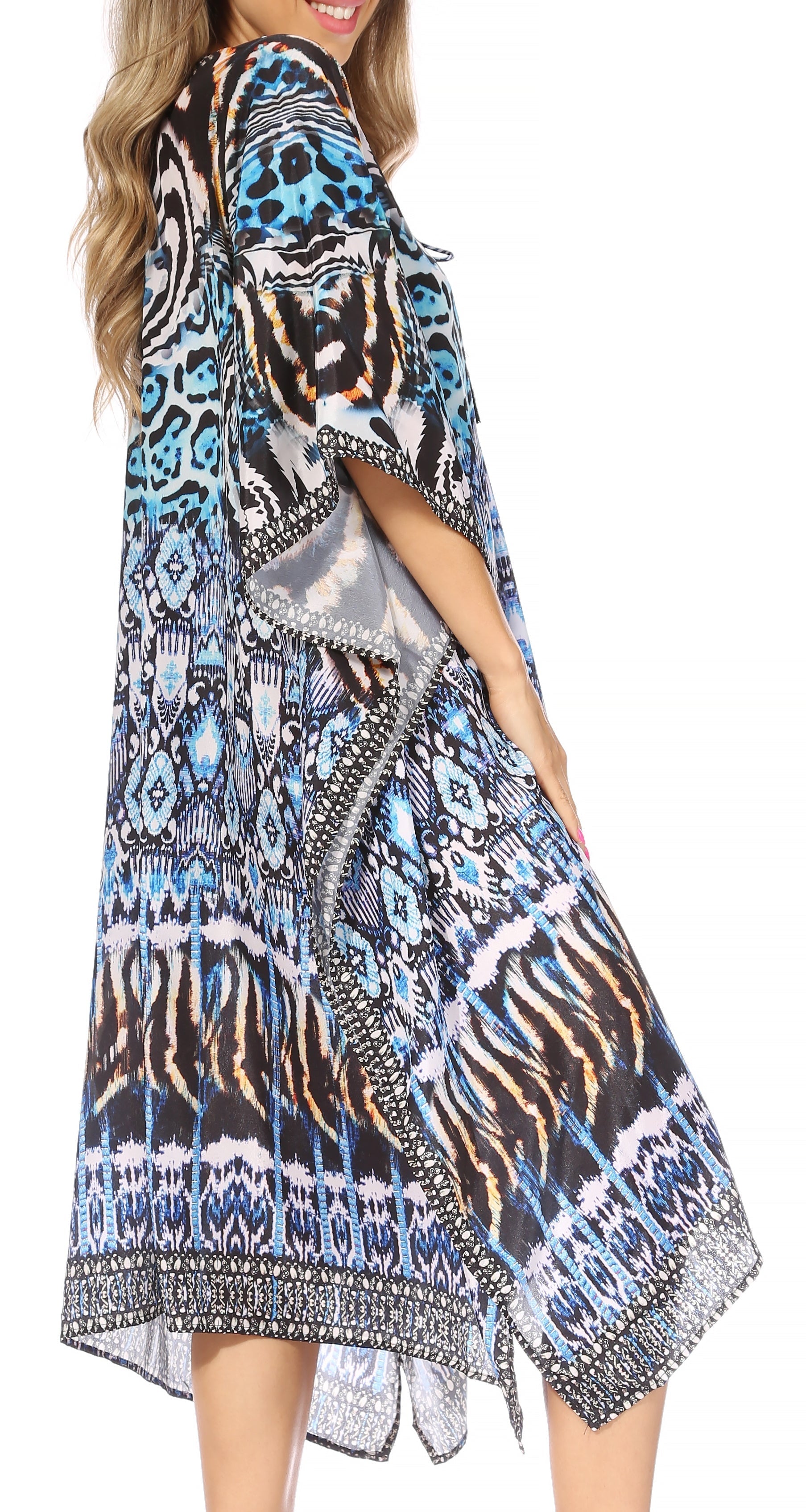 Sakkas Kristy Long Tall Lightweight Caftan Dress / Cover Up With V-Neck Jewels - Concordia Style Boutique