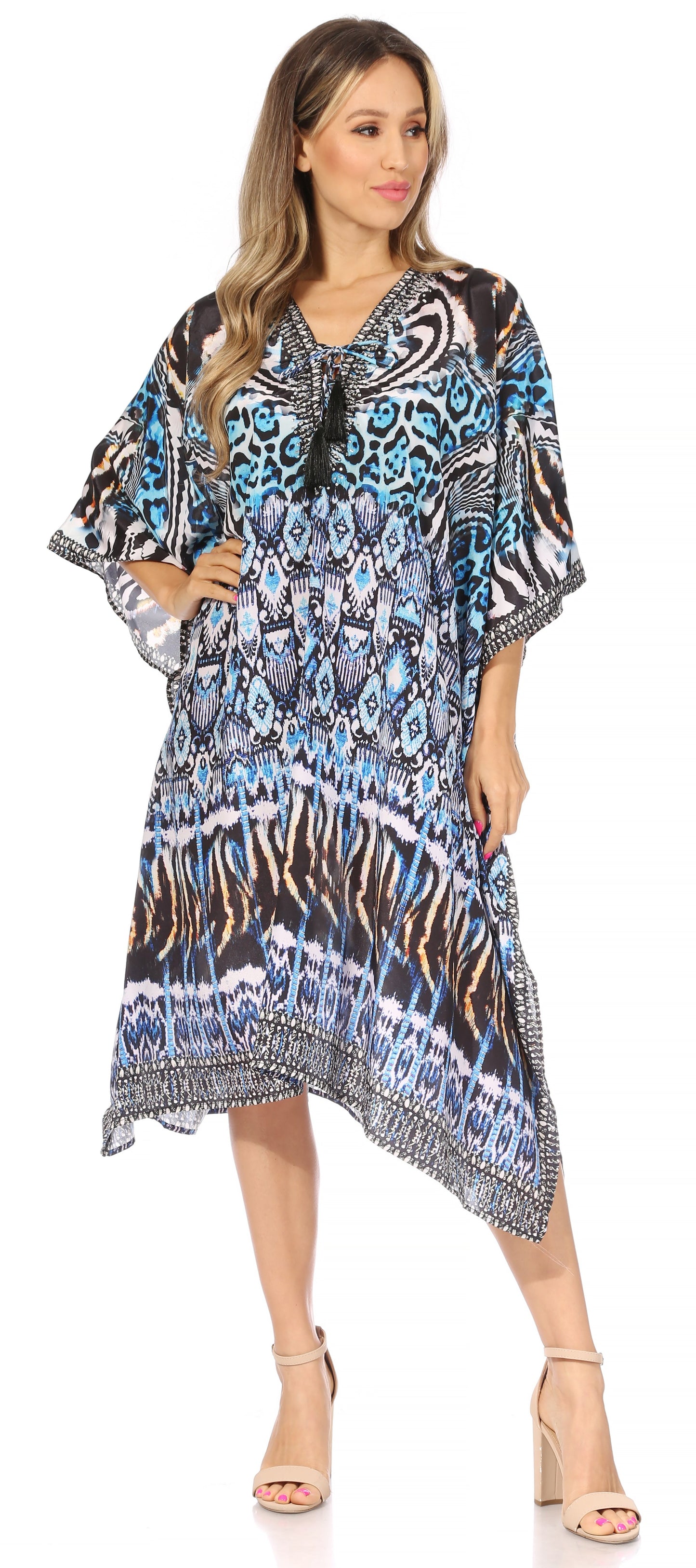 Sakkas Kristy Long Tall Lightweight Caftan Dress / Cover Up With V-Neck Jewels - Concordia Style Boutique