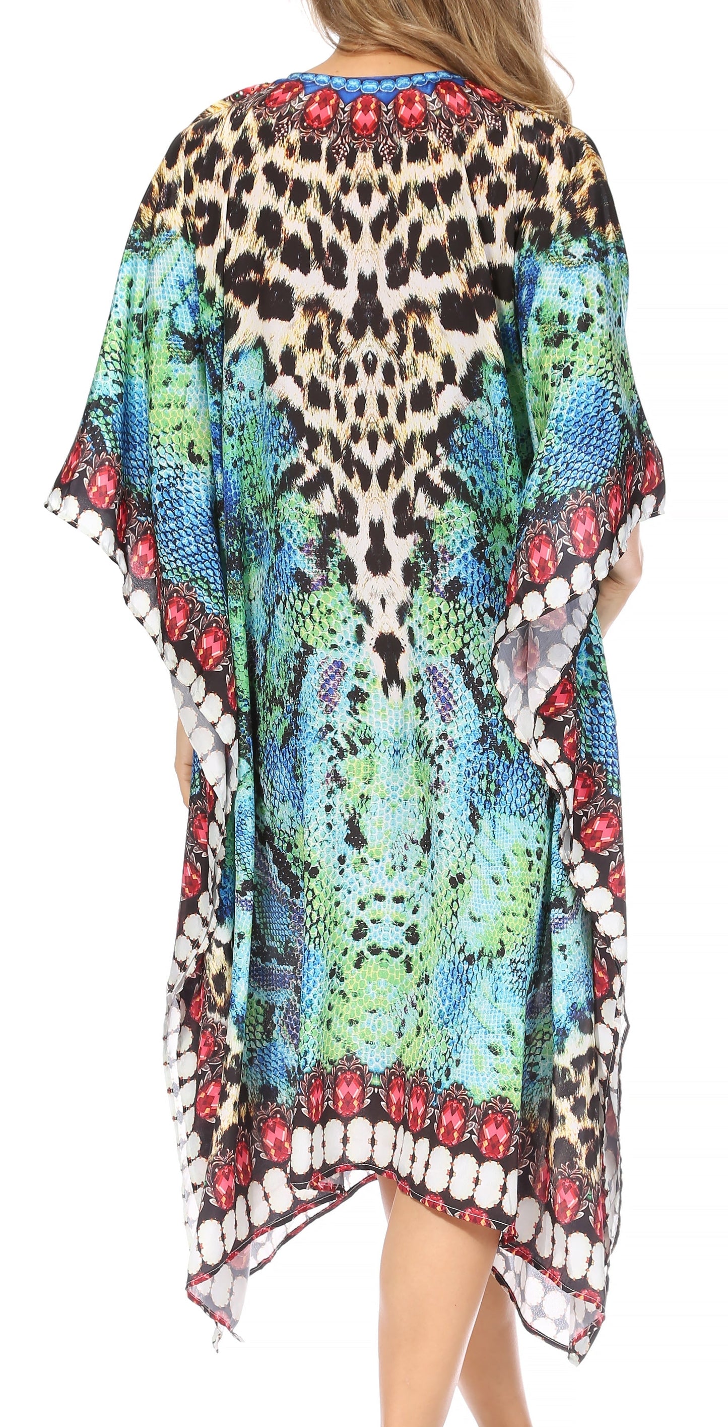 Sakkas Kristy Long Tall Lightweight Caftan Dress / Cover Up With V-Neck Jewels - Concordia Style Boutique