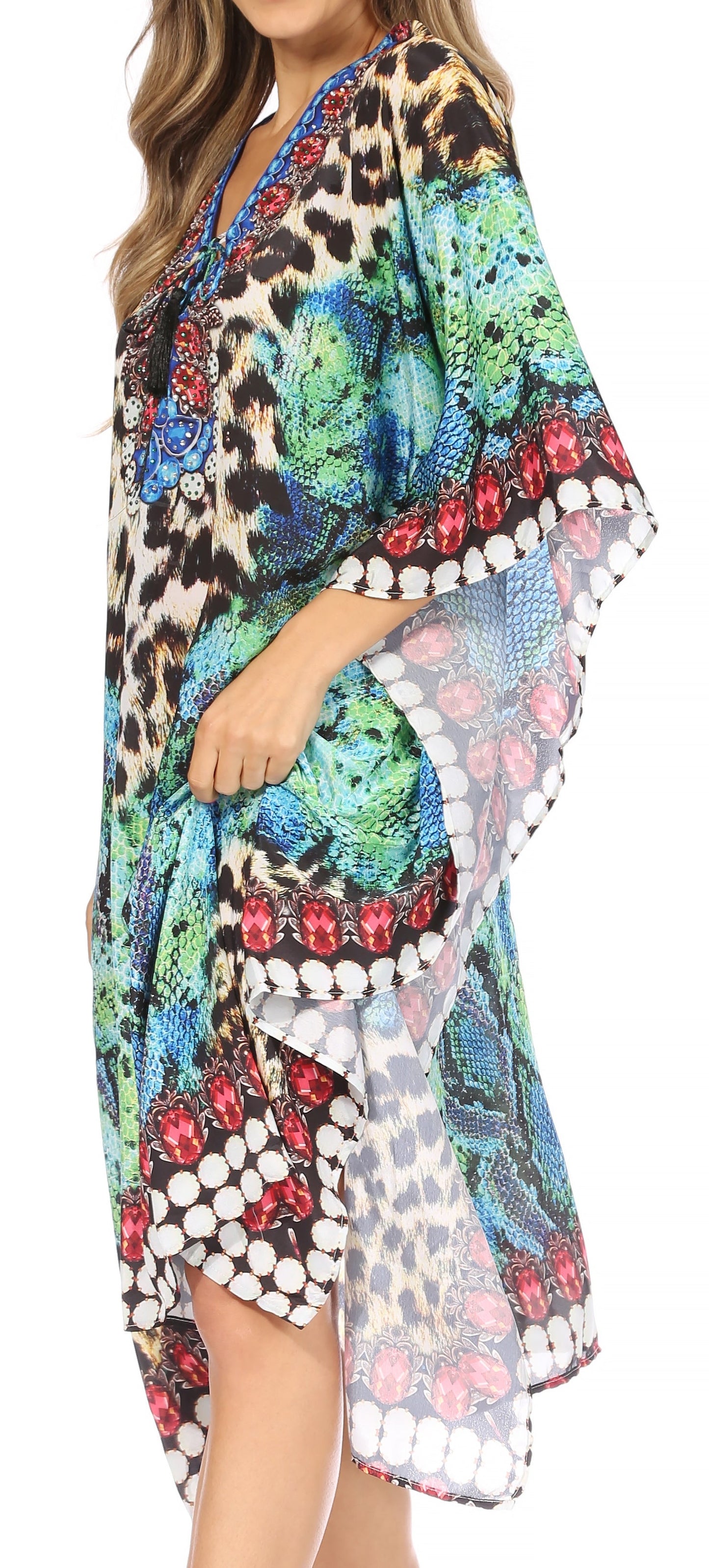Sakkas Kristy Long Tall Lightweight Caftan Dress / Cover Up With V-Neck Jewels - Concordia Style Boutique