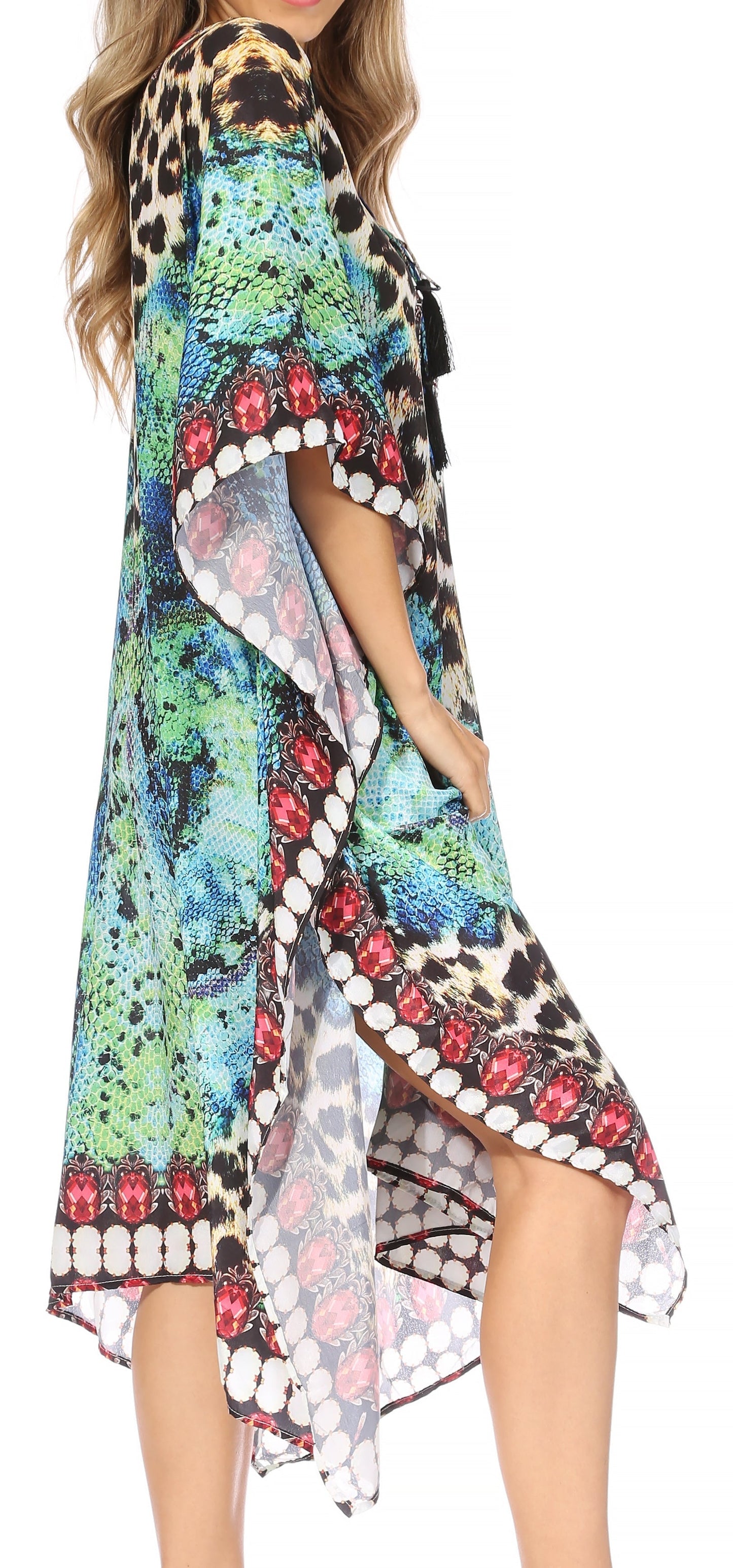 Sakkas Kristy Long Tall Lightweight Caftan Dress / Cover Up With V-Neck Jewels - Concordia Style Boutique