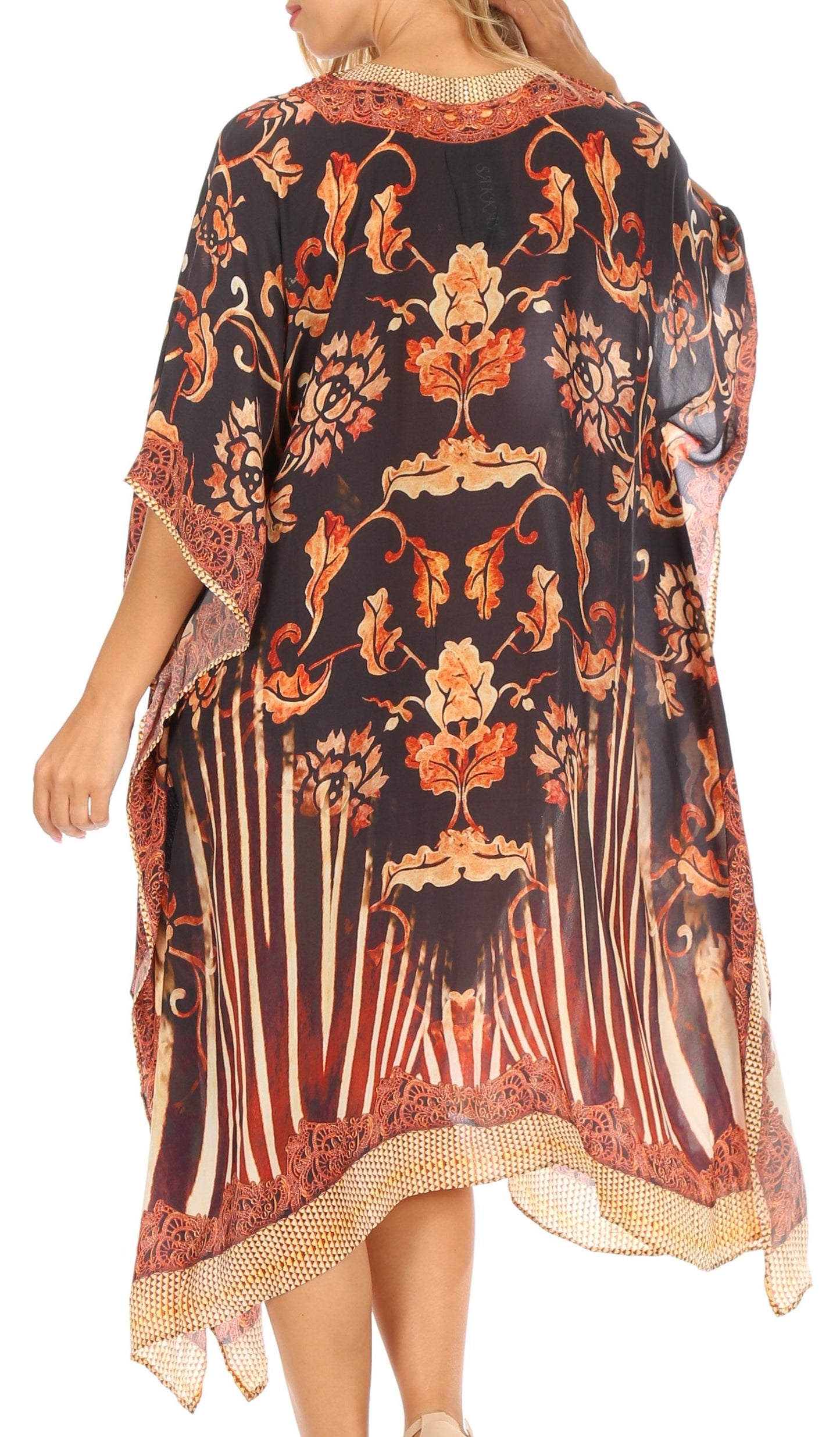 Sakkas Kristy Long Tall Lightweight Caftan Dress / Cover Up With V-Neck Jewels - Concordia Style Boutique