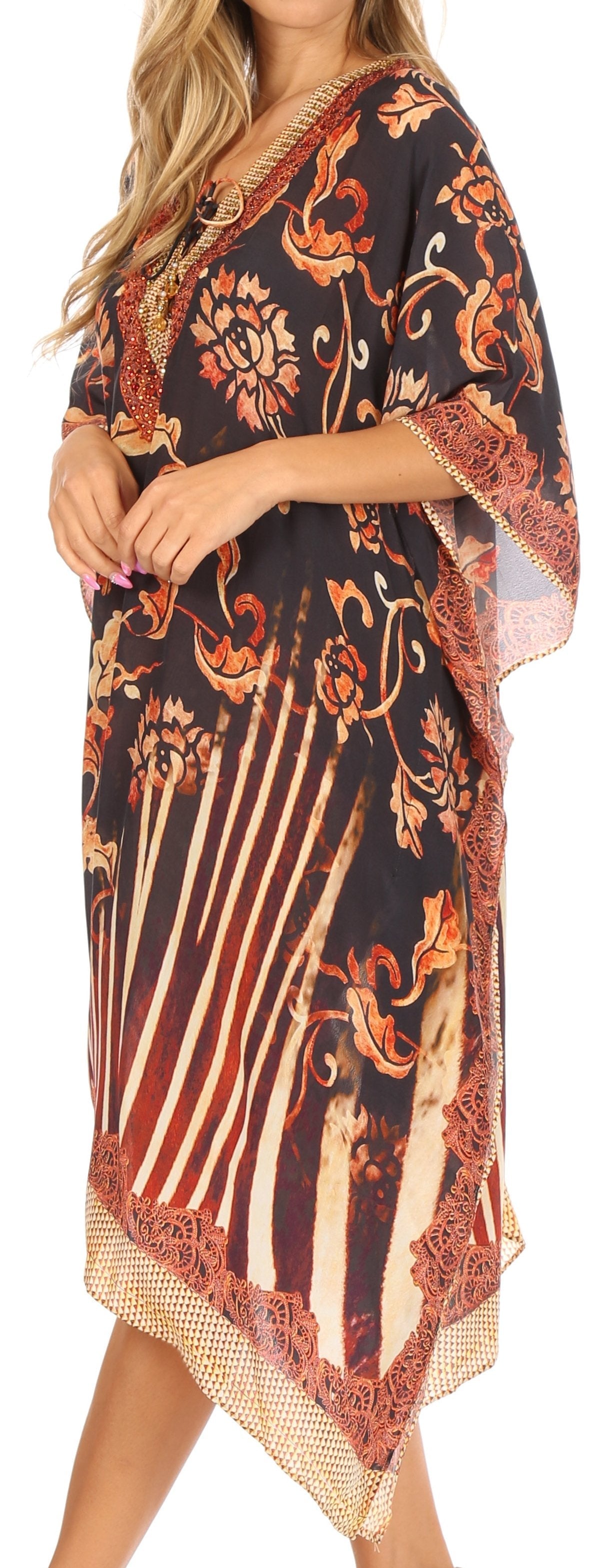 Sakkas Kristy Long Tall Lightweight Caftan Dress / Cover Up With V-Neck Jewels - Concordia Style Boutique