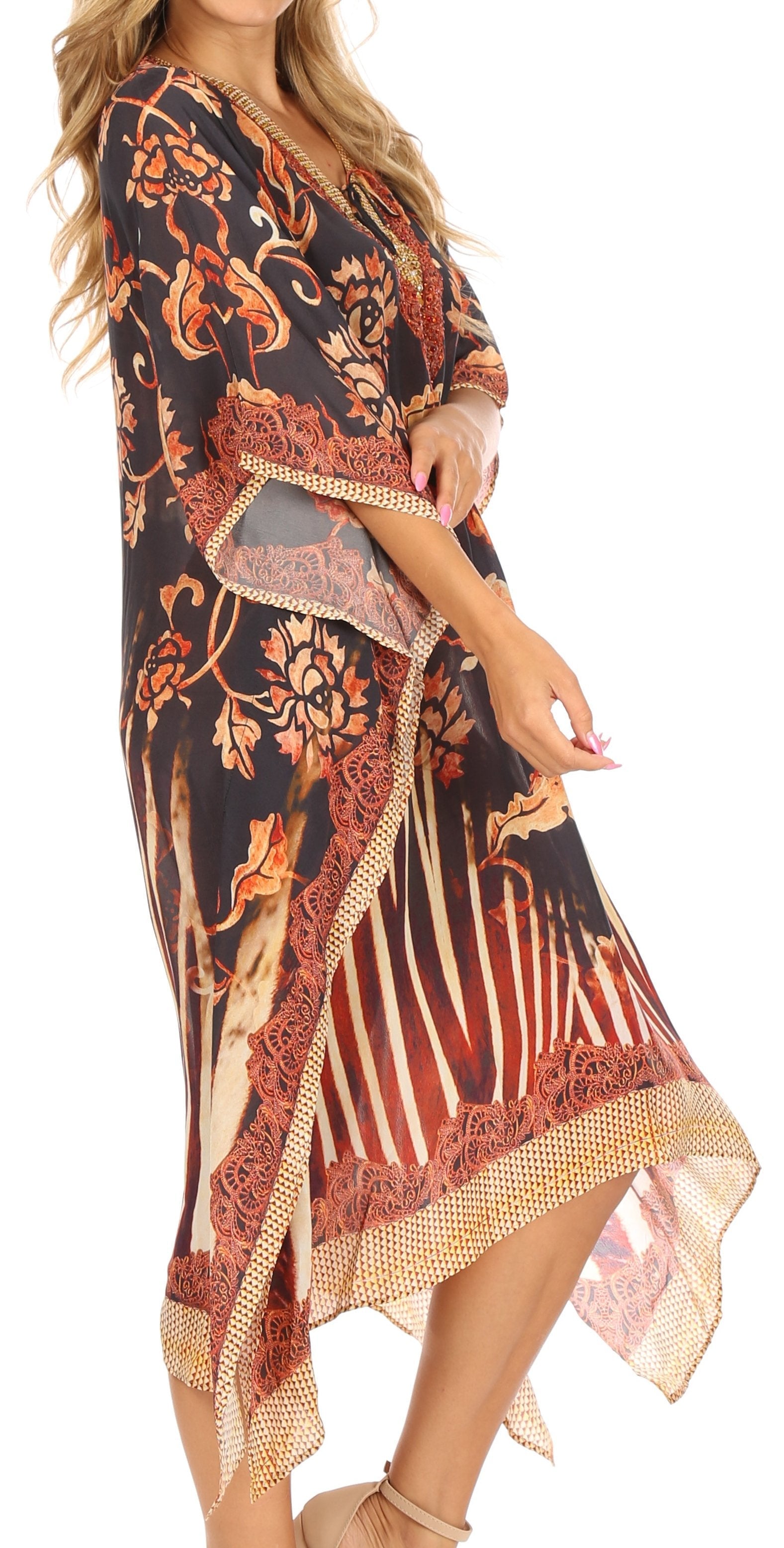 Sakkas Kristy Long Tall Lightweight Caftan Dress / Cover Up With V-Neck Jewels - Concordia Style Boutique