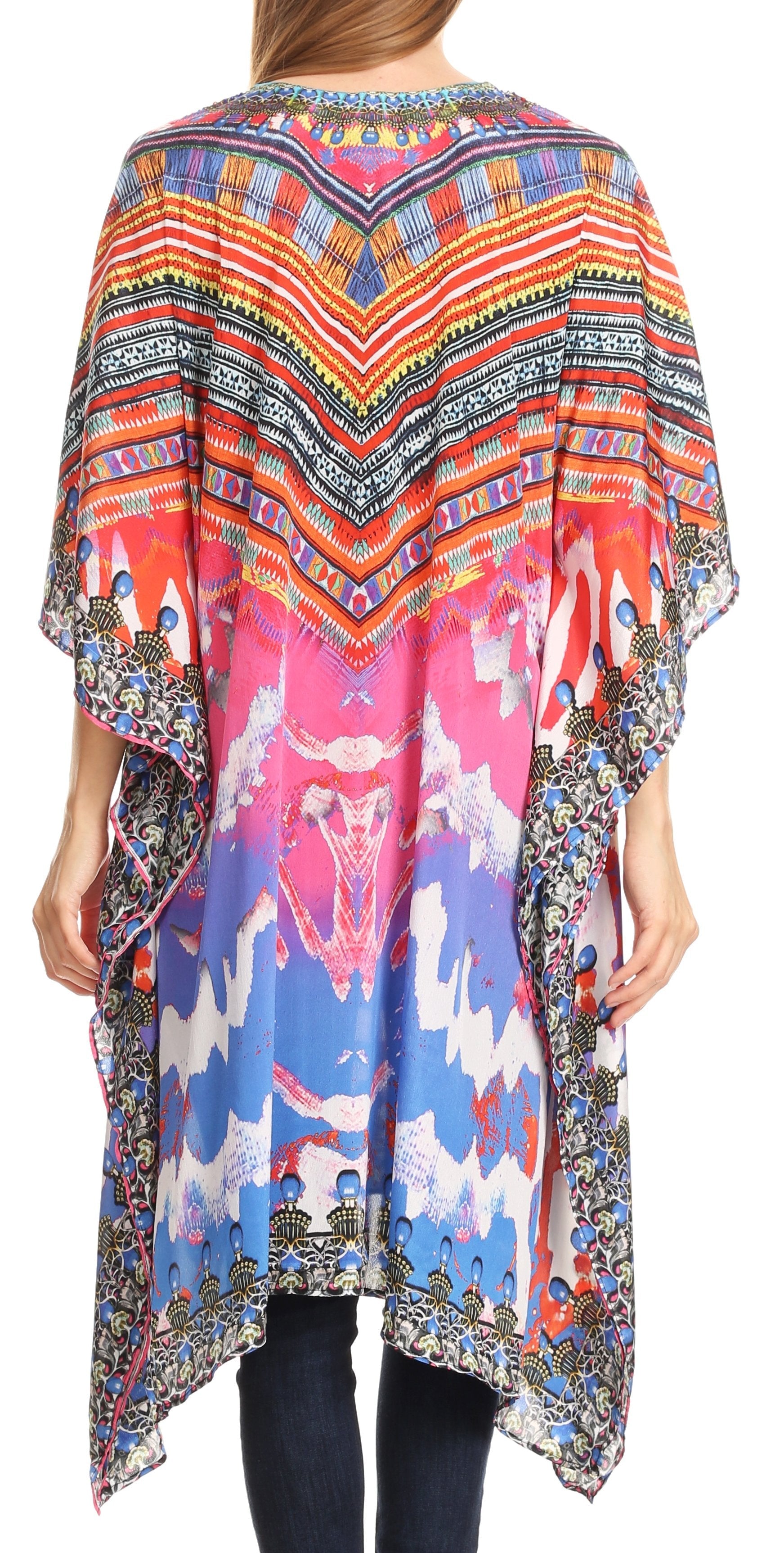 Sakkas Kristy Long Tall Lightweight Caftan Dress / Cover Up With V-Neck Jewels - Concordia Style Boutique