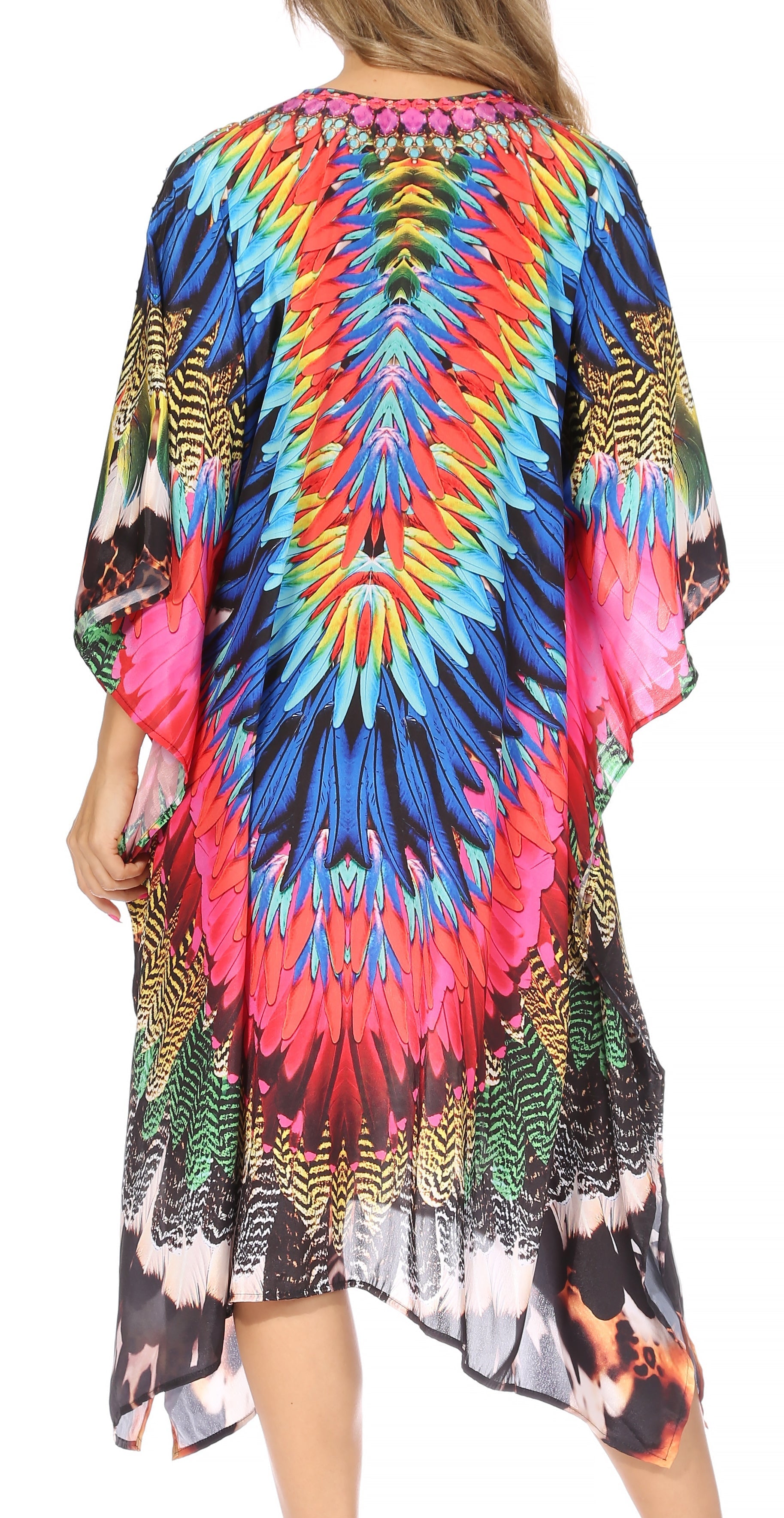 Sakkas Kristy Long Tall Lightweight Caftan Dress / Cover Up With V-Neck Jewels - Concordia Style Boutique