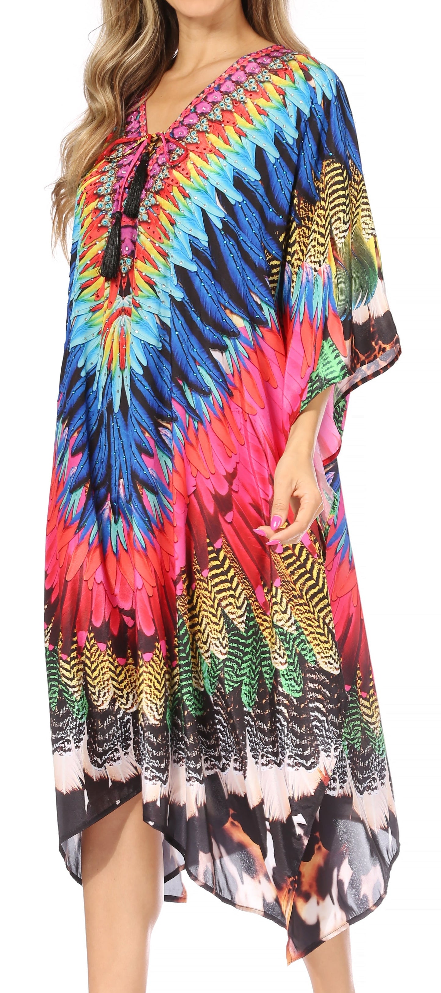Sakkas Kristy Long Tall Lightweight Caftan Dress / Cover Up With V-Neck Jewels - Concordia Style Boutique