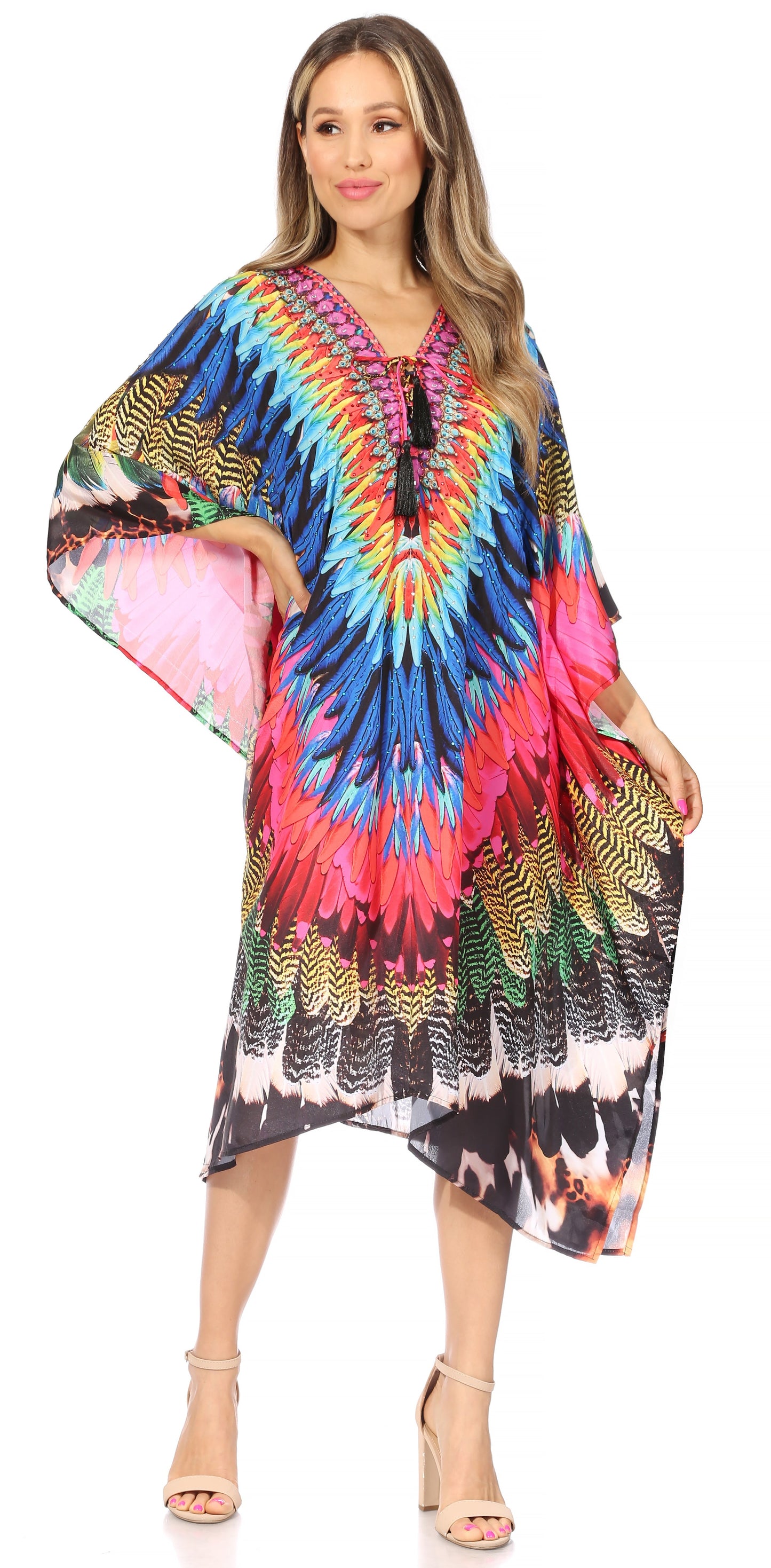 Sakkas Kristy Long Tall Lightweight Caftan Dress / Cover Up With V-Neck Jewels - Concordia Style Boutique