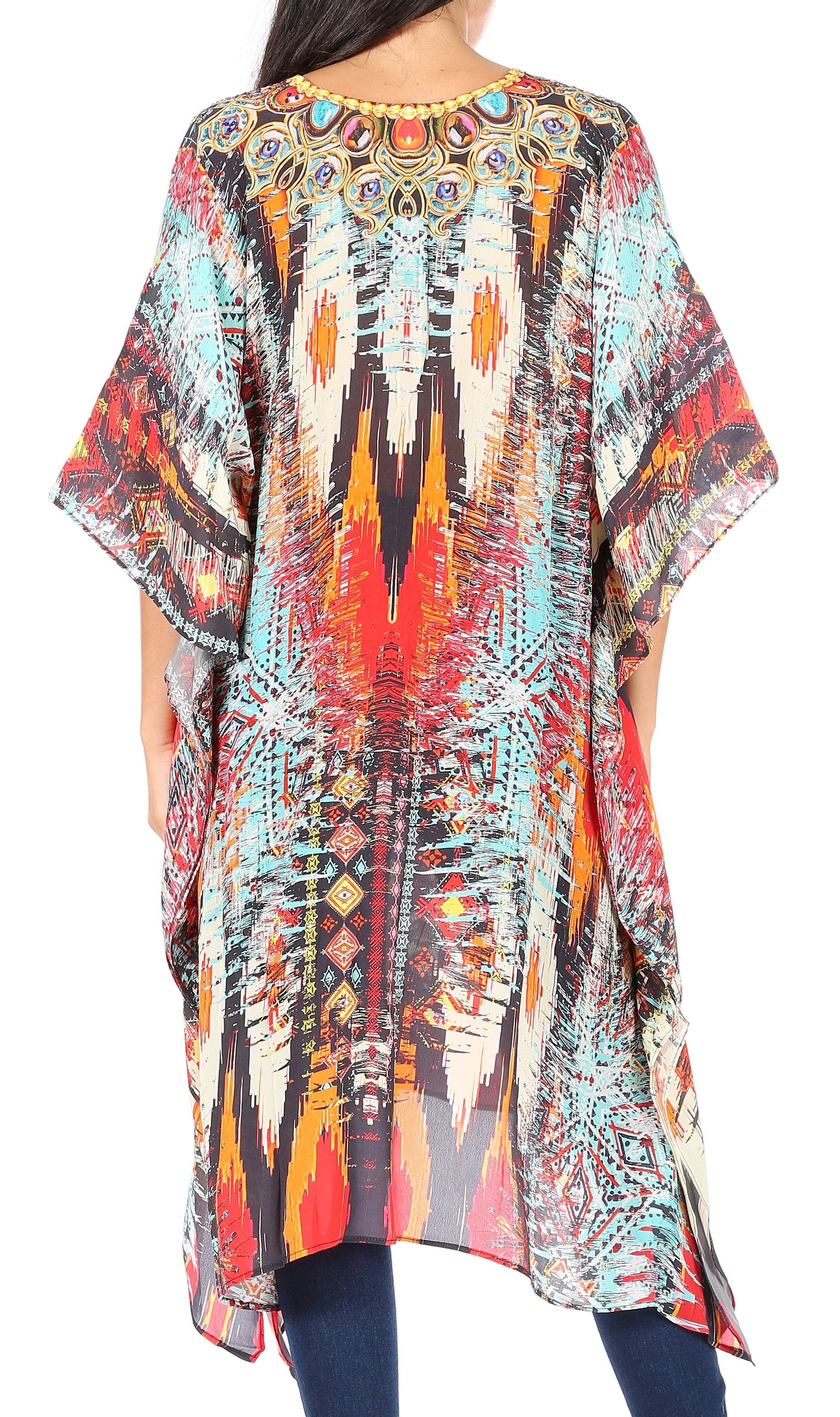 Sakkas Kristy Long Tall Lightweight Caftan Dress / Cover Up With V-Neck Jewels - Concordia Style Boutique
