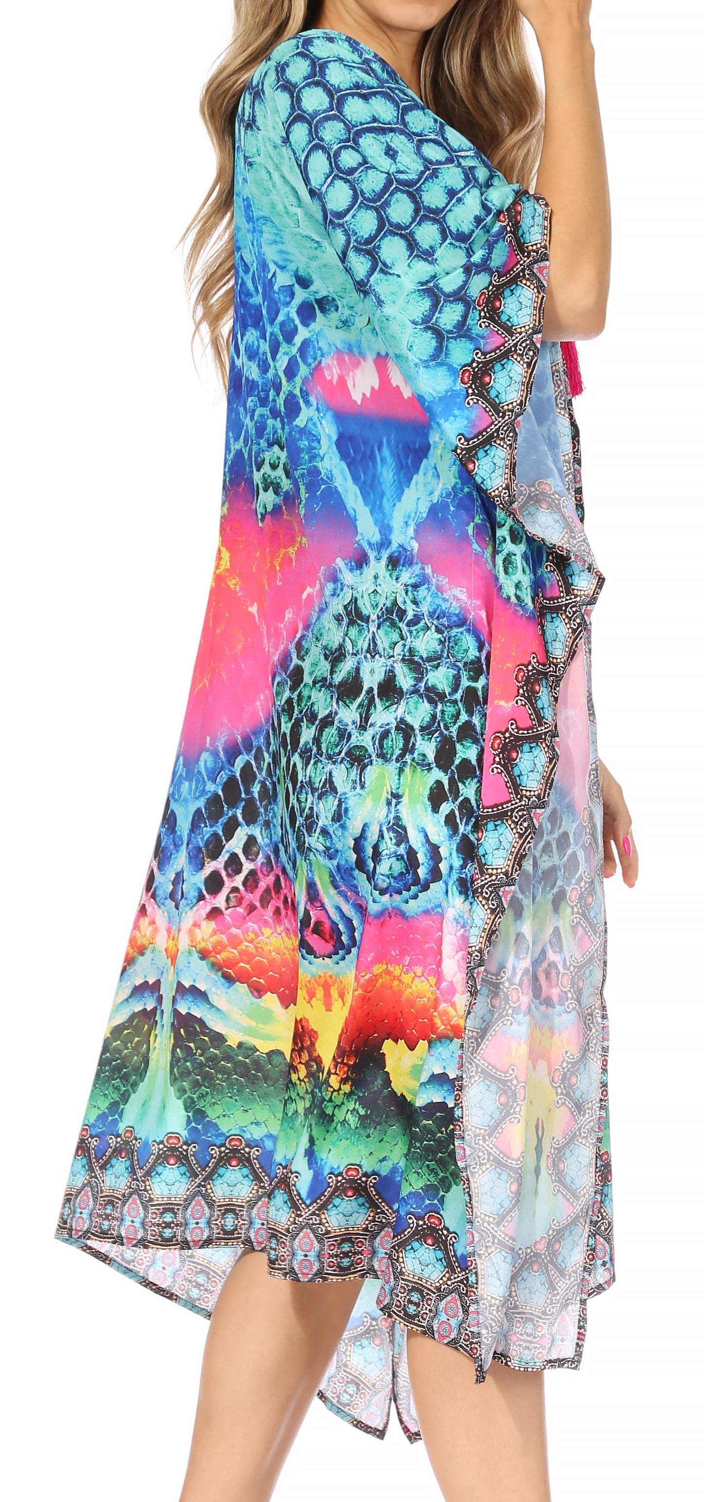 Sakkas Kristy Long Tall Lightweight Caftan Dress / Cover Up With V-Neck Jewels - Concordia Style Boutique