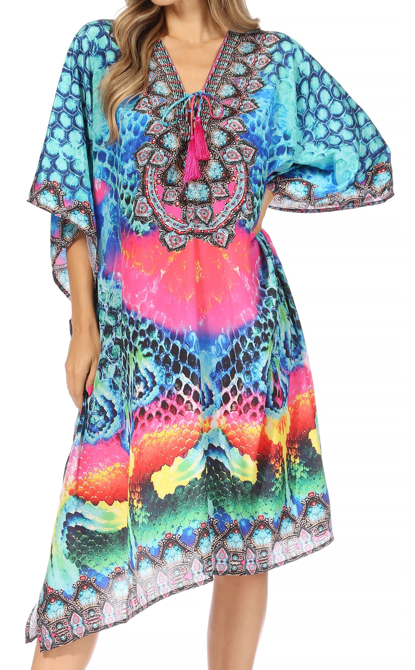 Sakkas Kristy Long Tall Lightweight Caftan Dress / Cover Up With V-Neck Jewels - Concordia Style Boutique