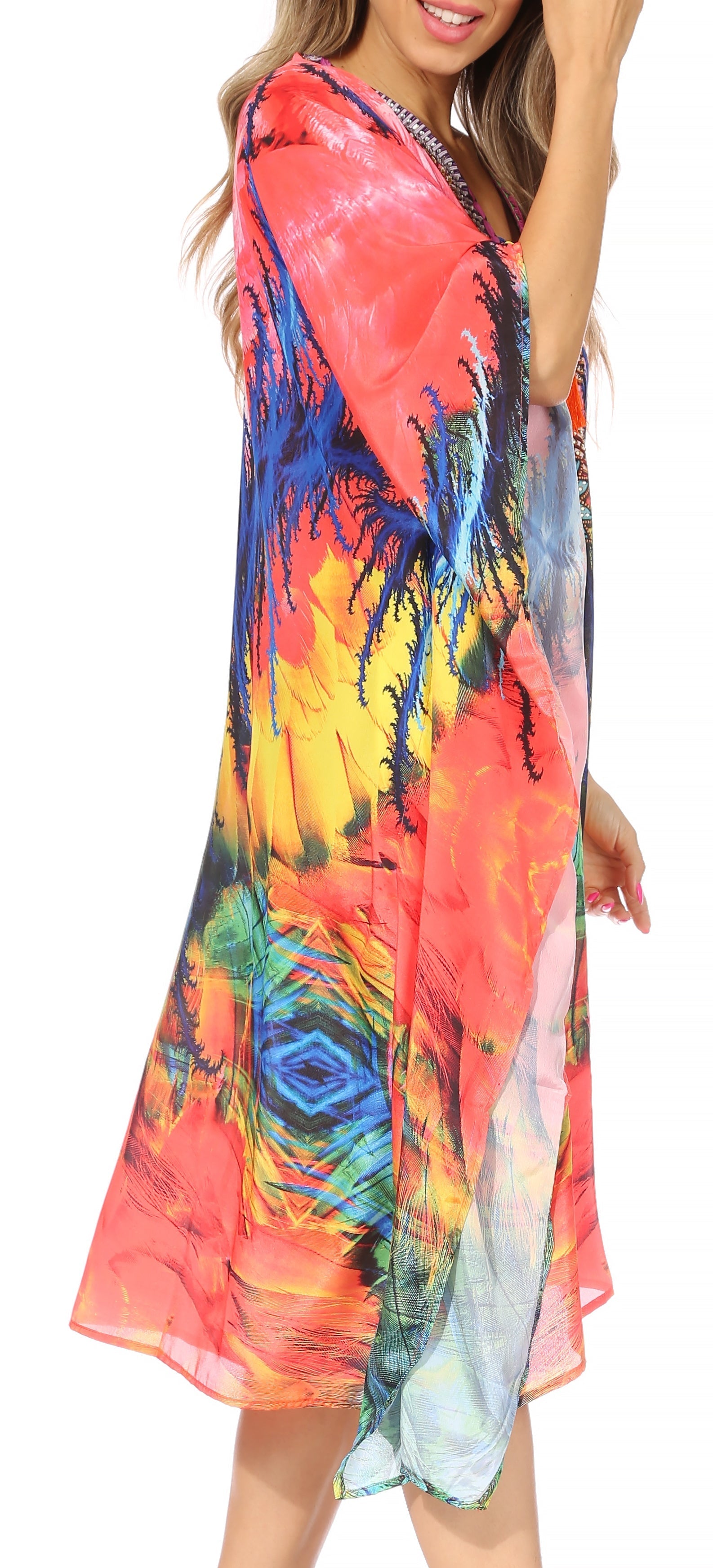 Sakkas Kristy Long Tall Lightweight Caftan Dress / Cover Up With V-Neck Jewels - Concordia Style Boutique