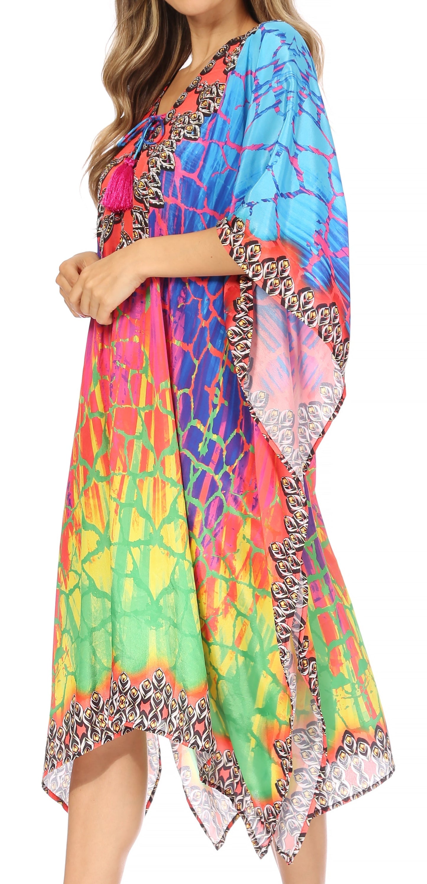 Sakkas Kristy Long Tall Lightweight Caftan Dress / Cover Up With V-Neck Jewels - Concordia Style Boutique