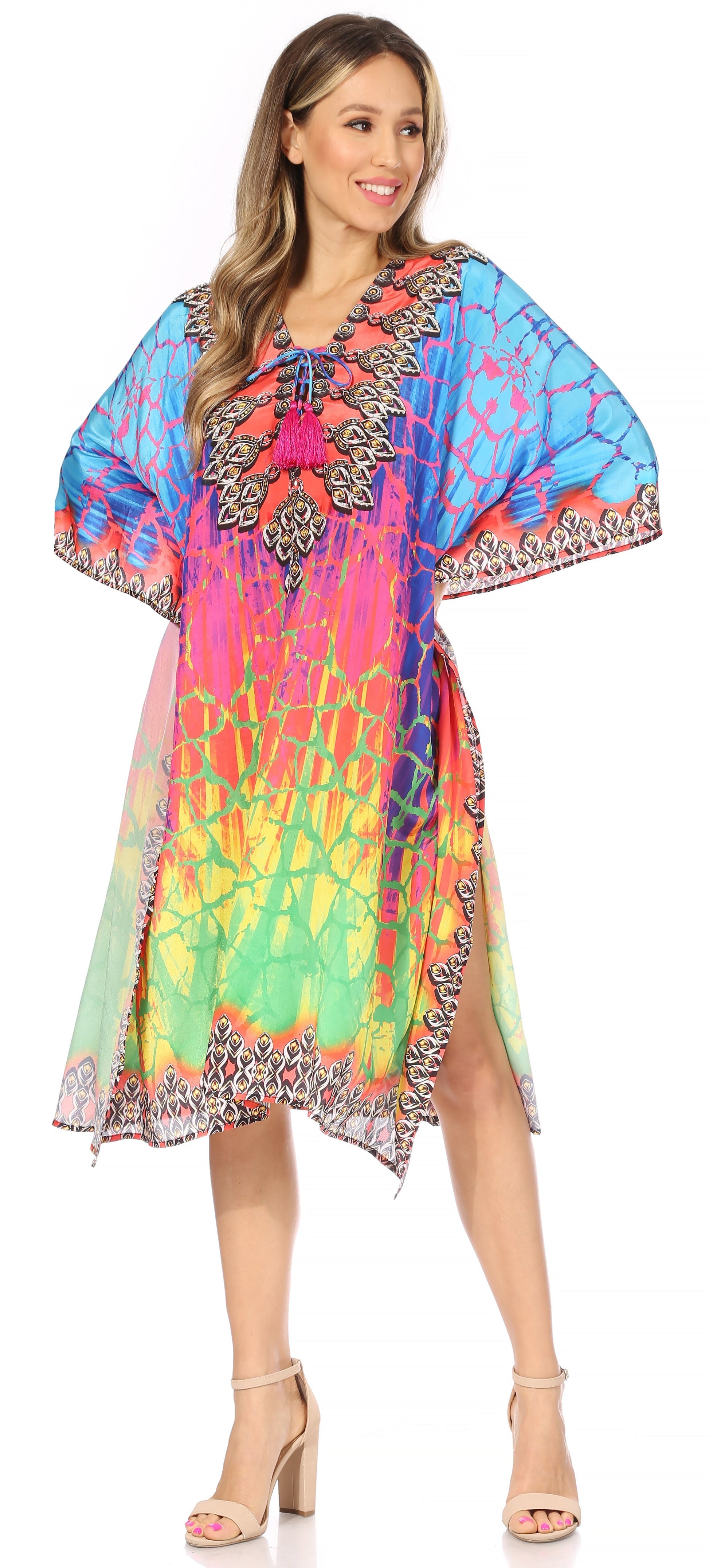 Sakkas Kristy Long Tall Lightweight Caftan Dress / Cover Up With V-Neck Jewels - Concordia Style Boutique