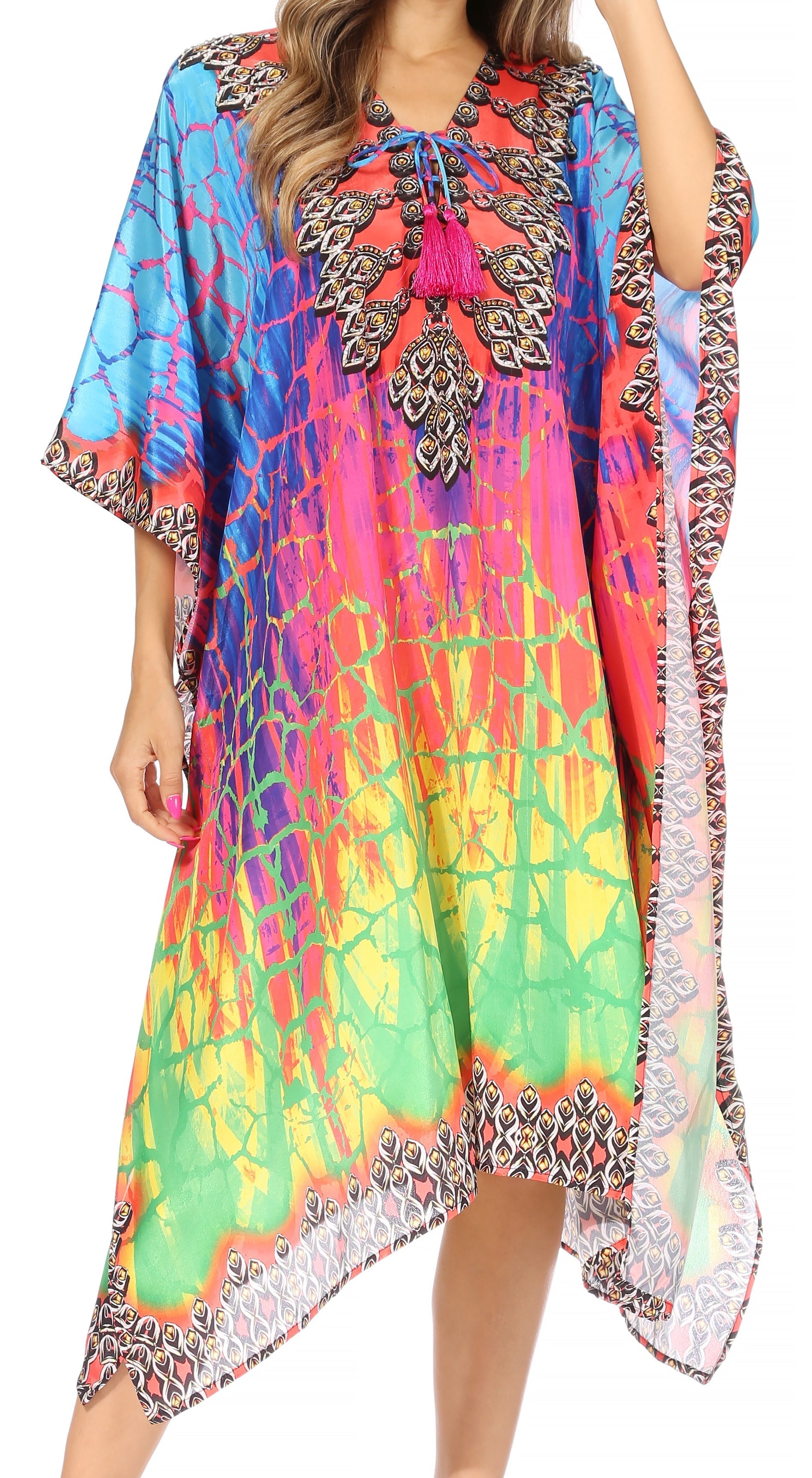 Sakkas Kristy Long Tall Lightweight Caftan Dress / Cover Up With V-Neck Jewels - Concordia Style Boutique