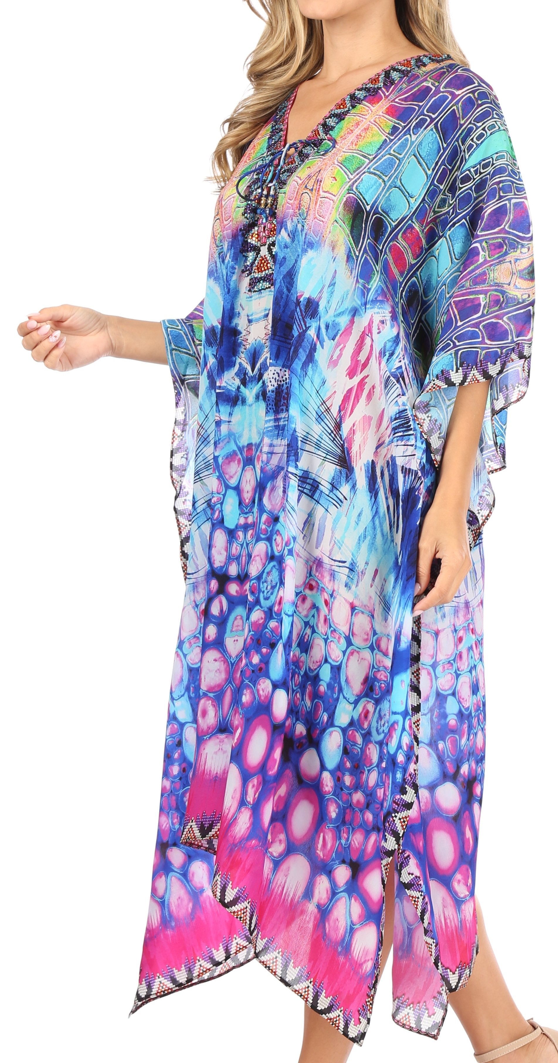 Sakkas Kristy Long Tall Lightweight Caftan Dress / Cover Up With V-Neck Jewels - Concordia Style Boutique