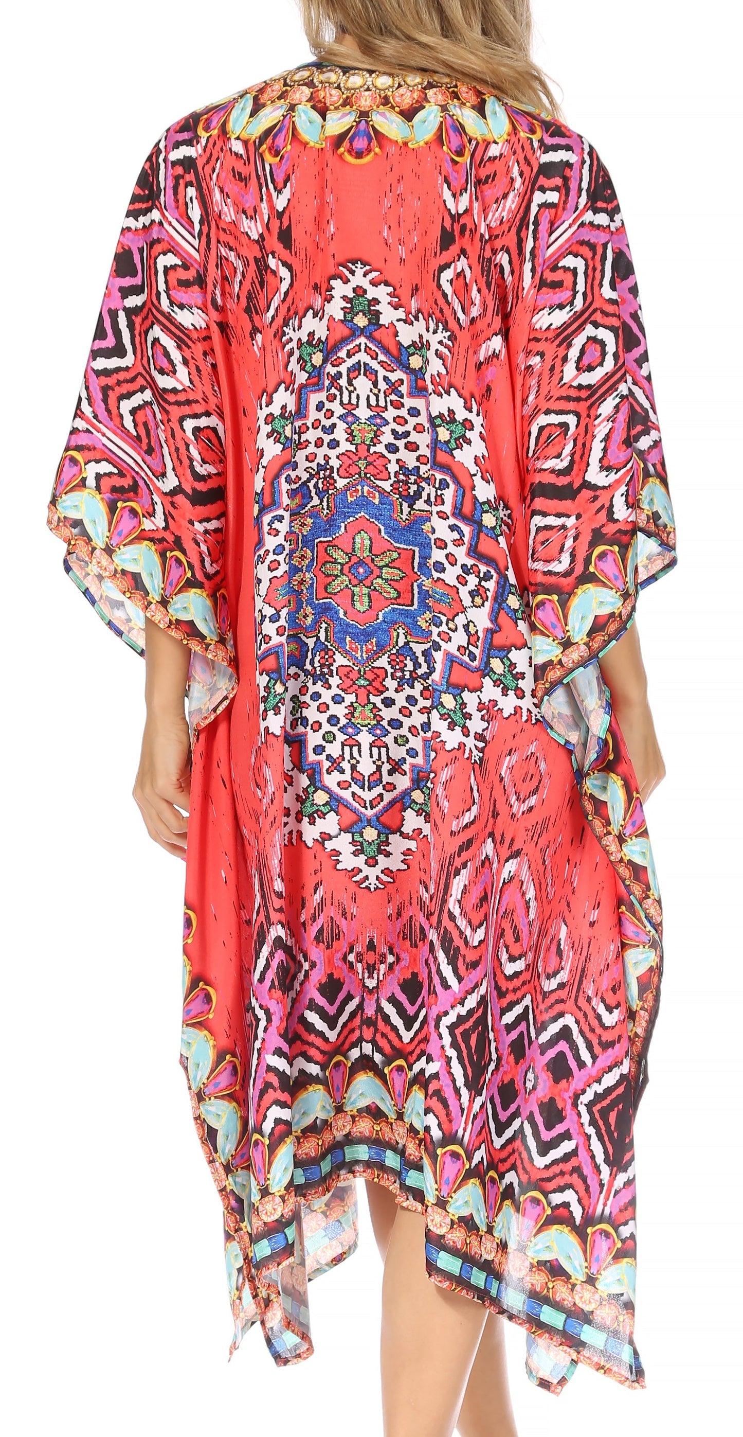 Sakkas Kristy Long Tall Lightweight Caftan Dress / Cover Up With V-Neck Jewels - Concordia Style Boutique