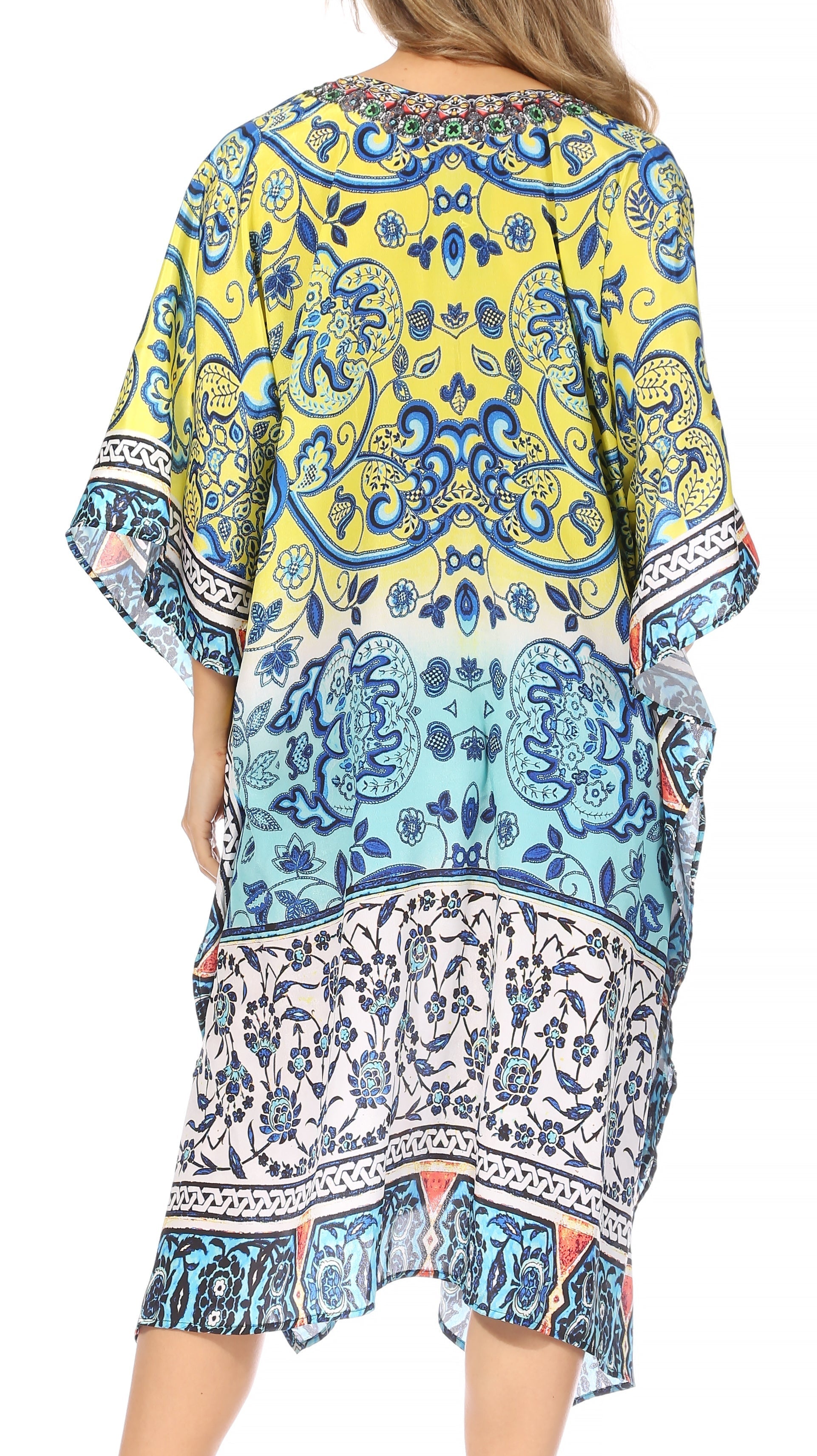 Sakkas Kristy Long Tall Lightweight Caftan Dress / Cover Up With V-Neck Jewels - Concordia Style Boutique