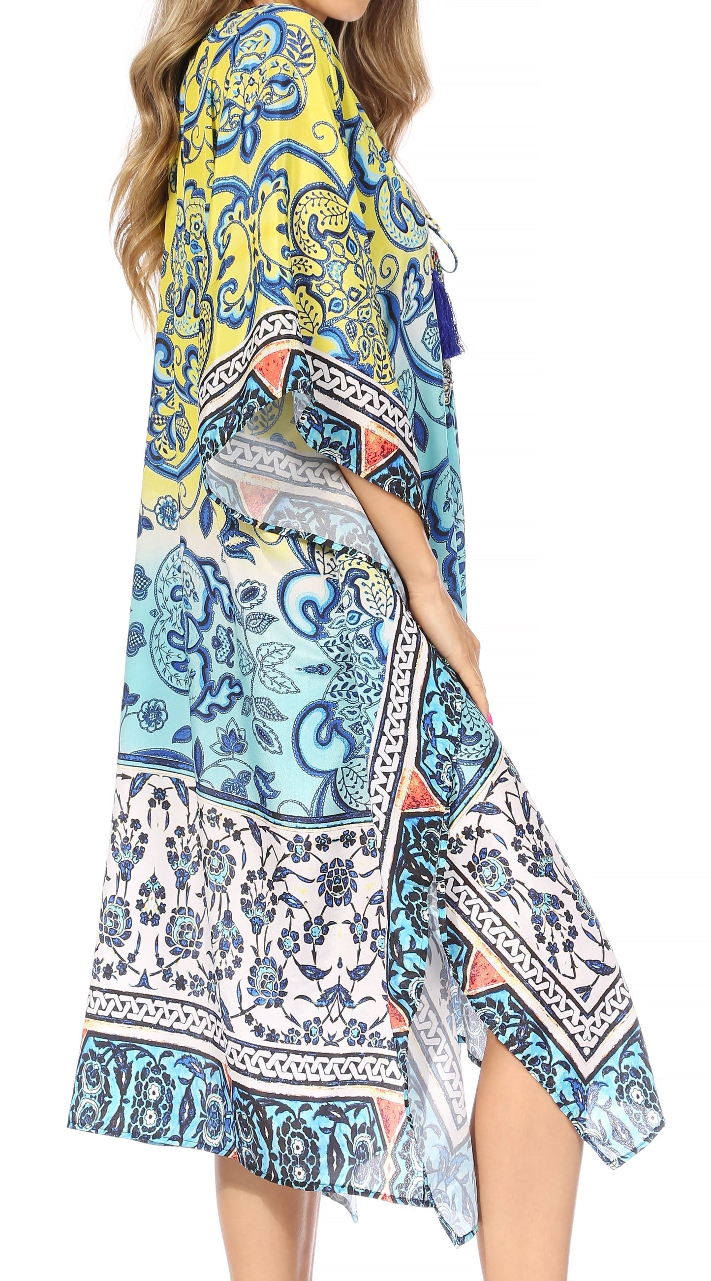 Sakkas Kristy Long Tall Lightweight Caftan Dress / Cover Up With V-Neck Jewels - Concordia Style Boutique