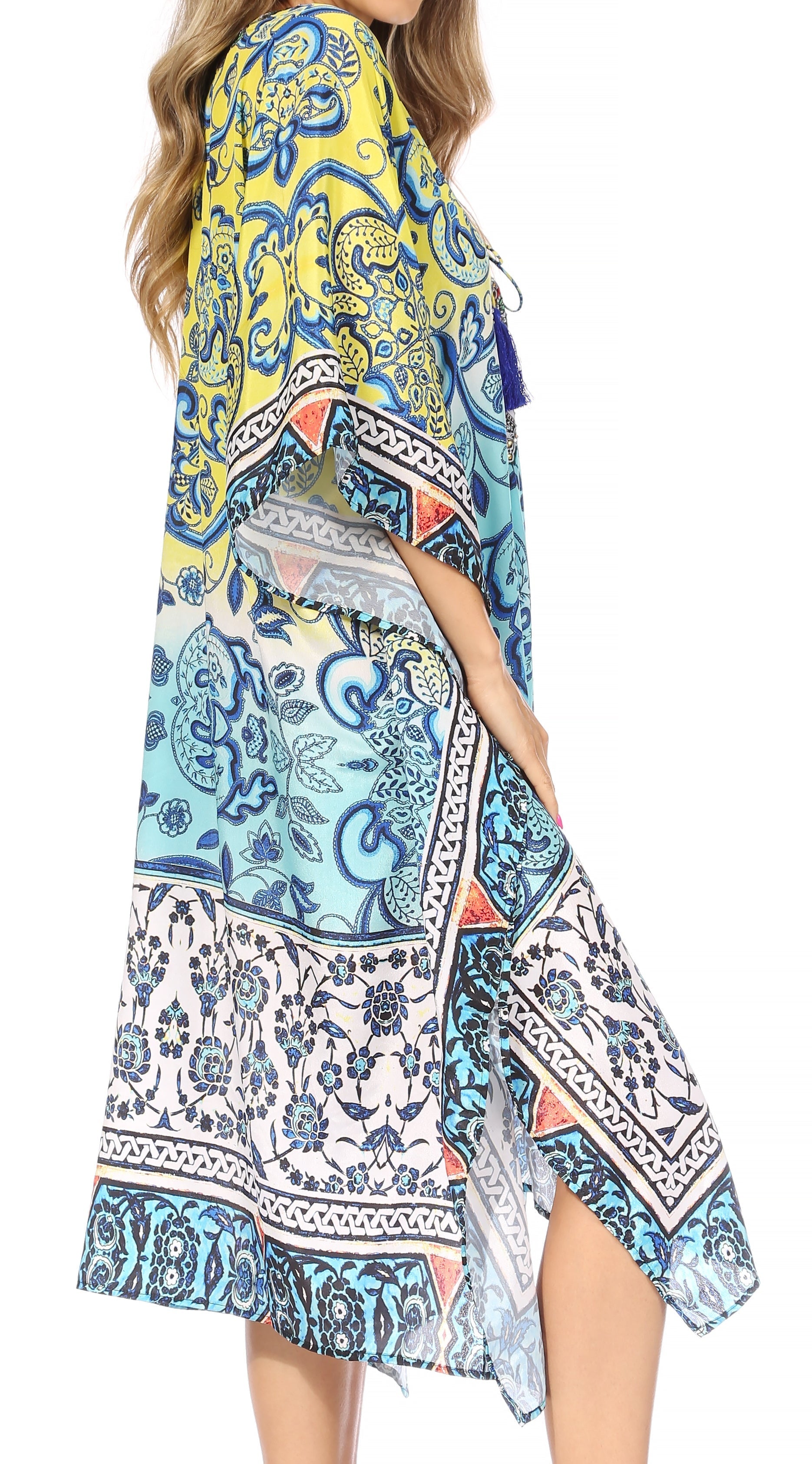 Sakkas Kristy Long Tall Lightweight Caftan Dress / Cover Up With V-Neck Jewels - Concordia Style Boutique