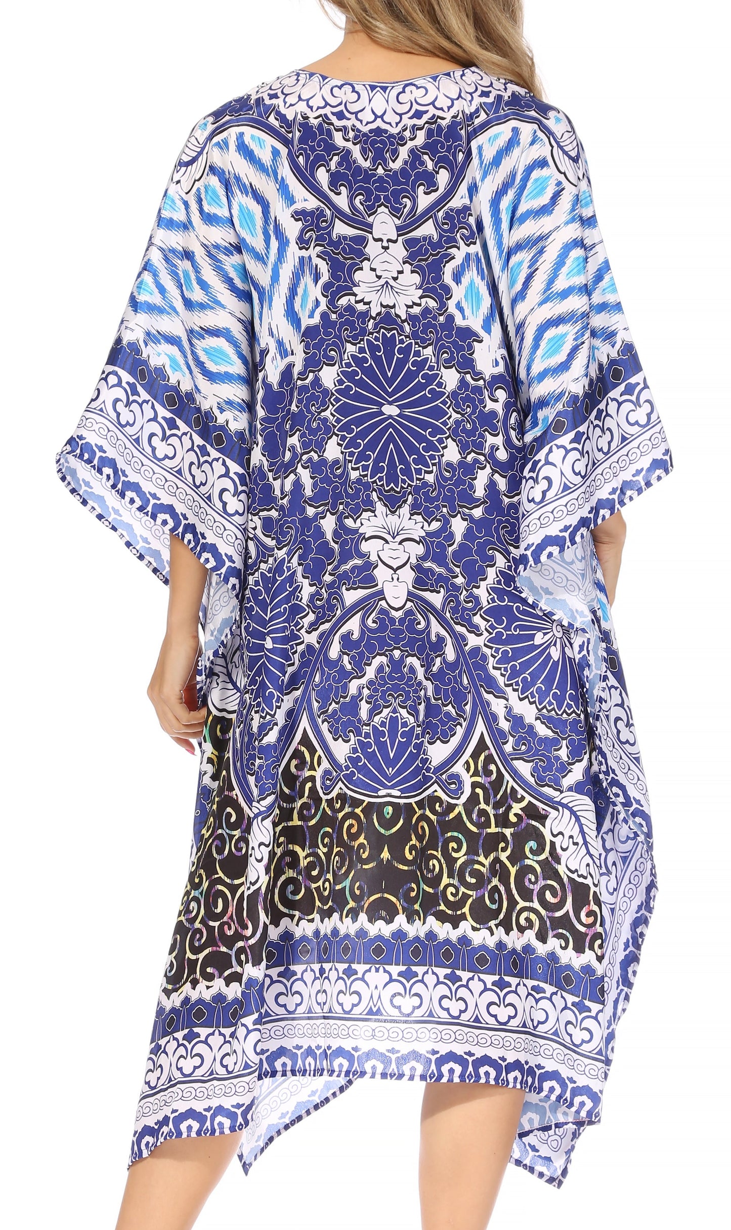 Sakkas Kristy Long Tall Lightweight Caftan Dress / Cover Up With V-Neck Jewels - Concordia Style Boutique