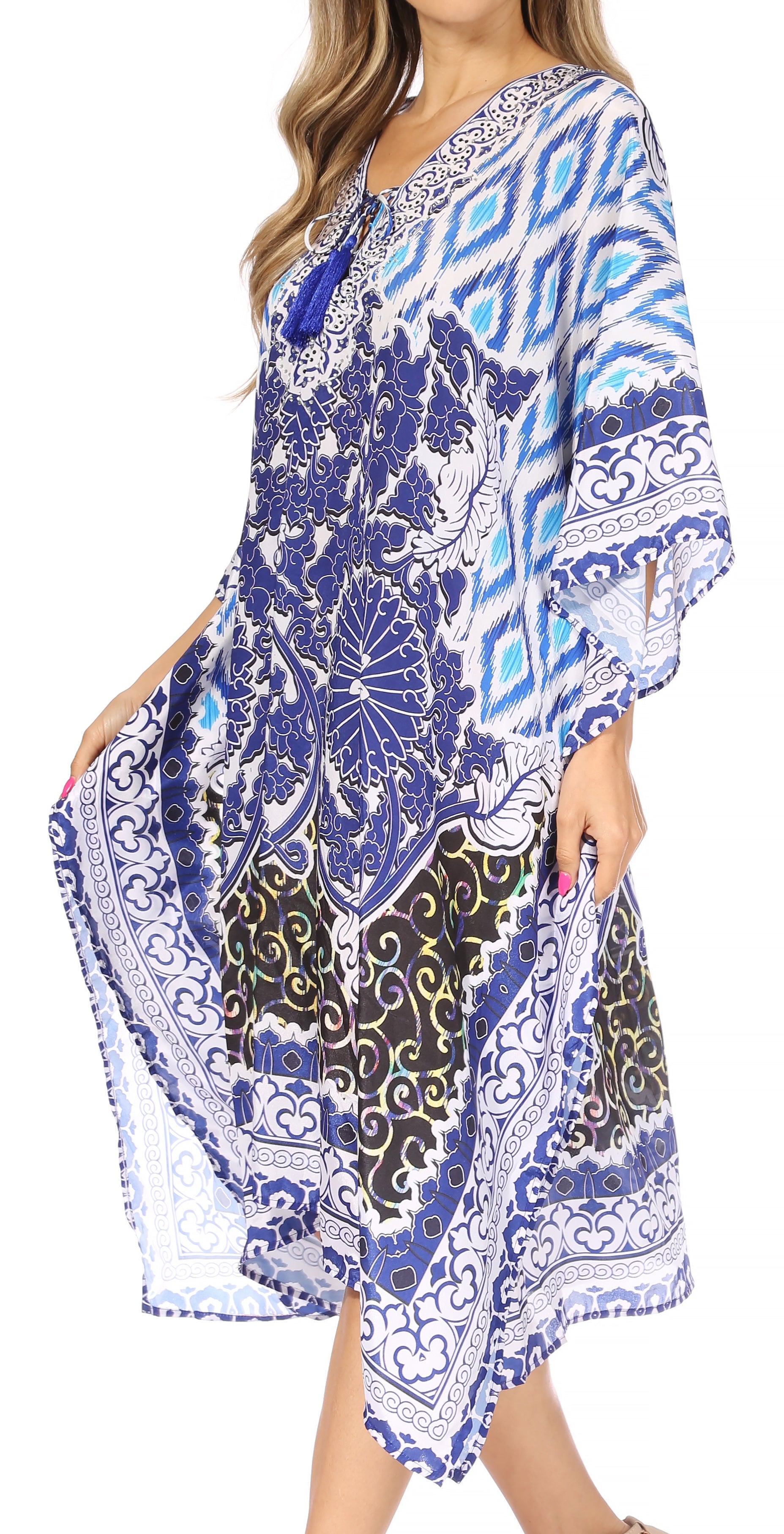 Sakkas Kristy Long Tall Lightweight Caftan Dress / Cover Up With V-Neck Jewels - Concordia Style Boutique