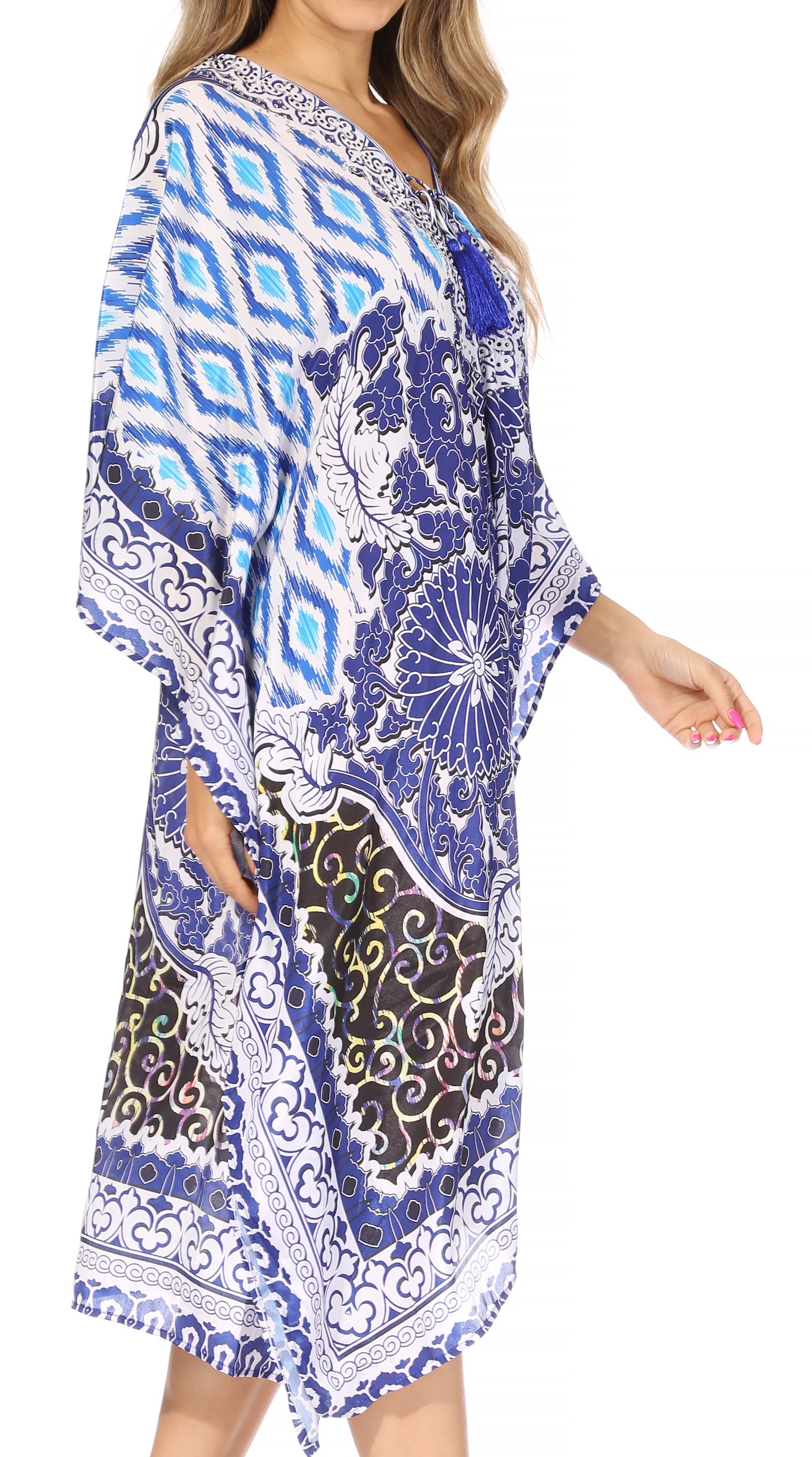 Sakkas Kristy Long Tall Lightweight Caftan Dress / Cover Up With V-Neck Jewels - Concordia Style Boutique