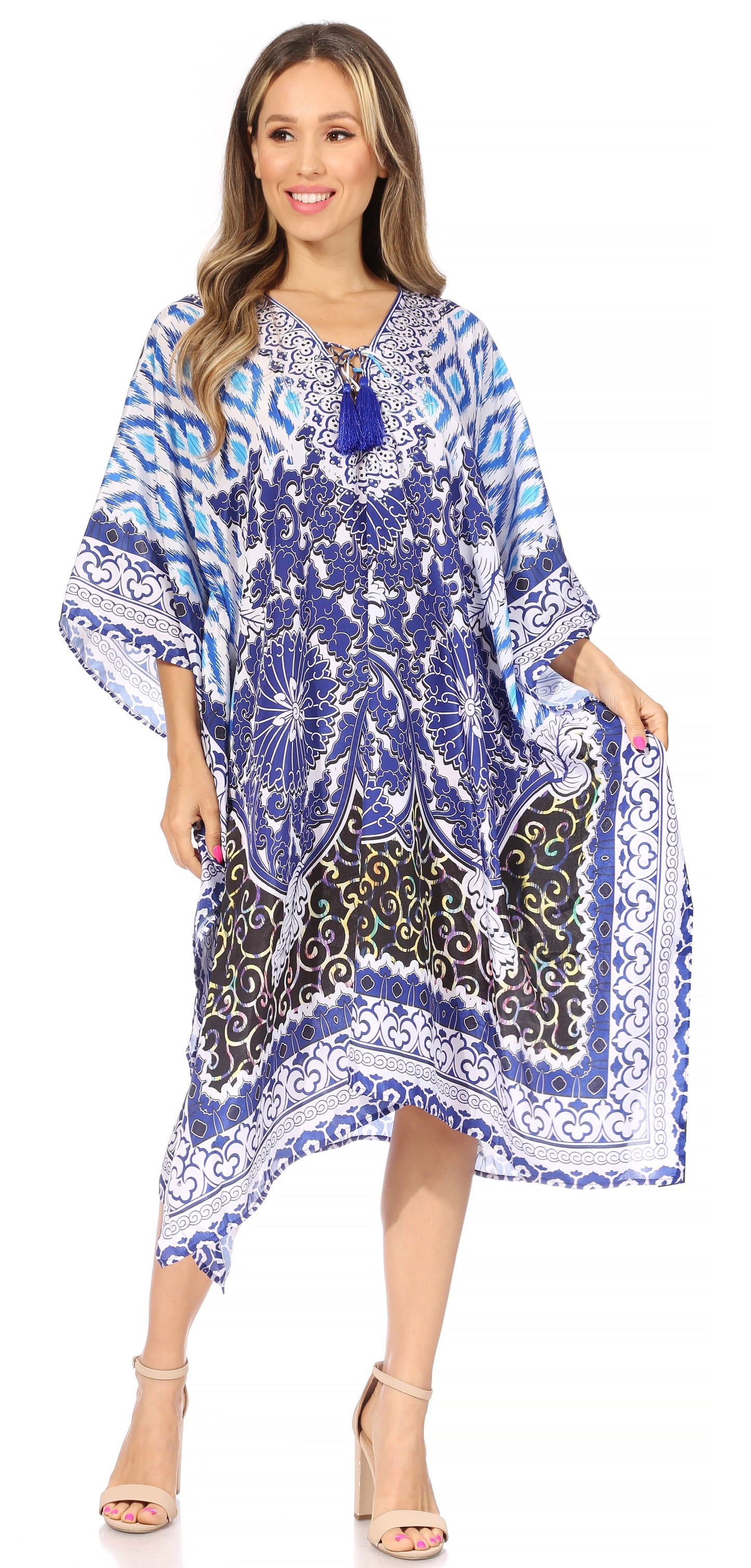 Sakkas Kristy Long Tall Lightweight Caftan Dress / Cover Up With V-Neck Jewels - Concordia Style Boutique