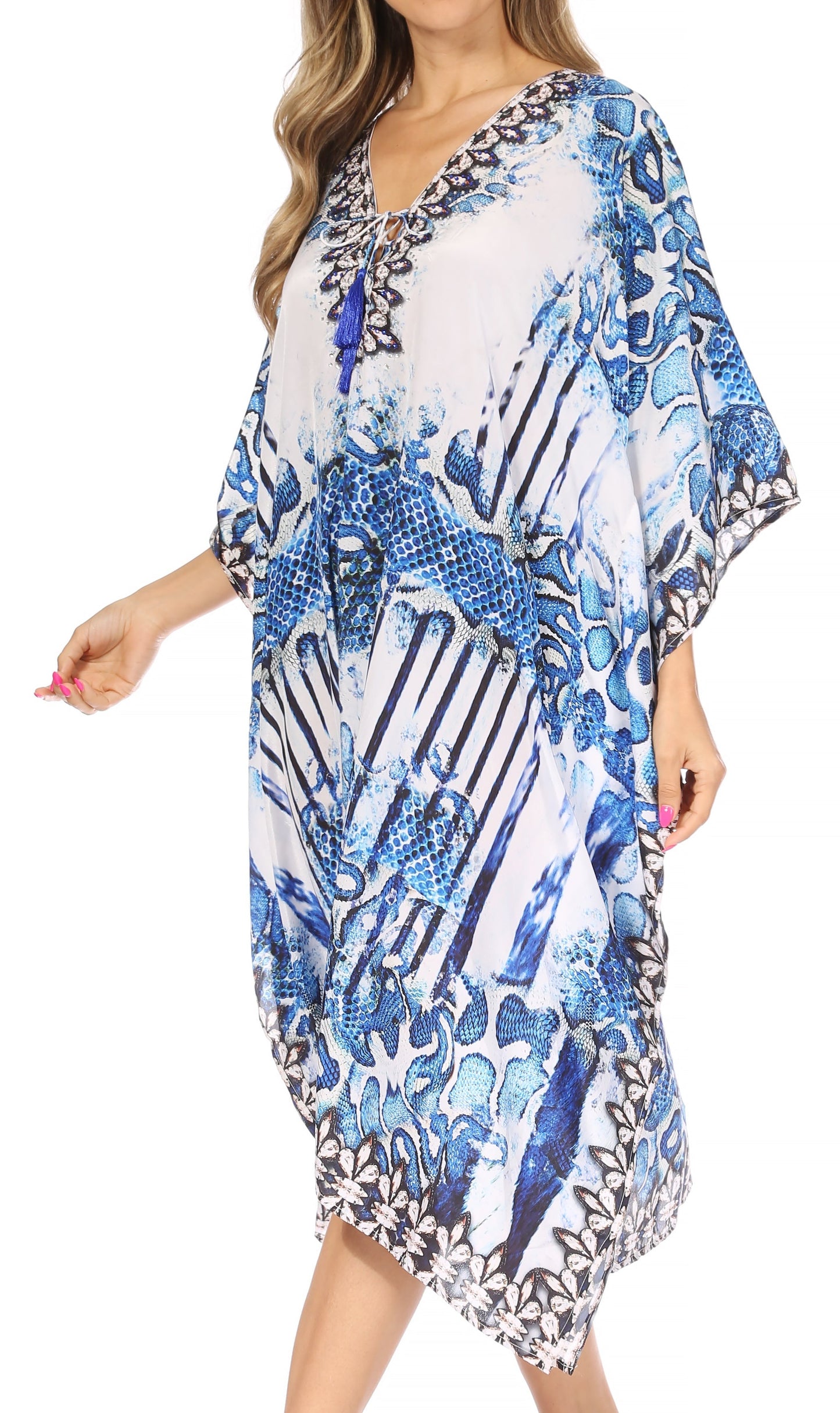Sakkas Kristy Long Tall Lightweight Caftan Dress / Cover Up With V-Neck Jewels - Concordia Style Boutique
