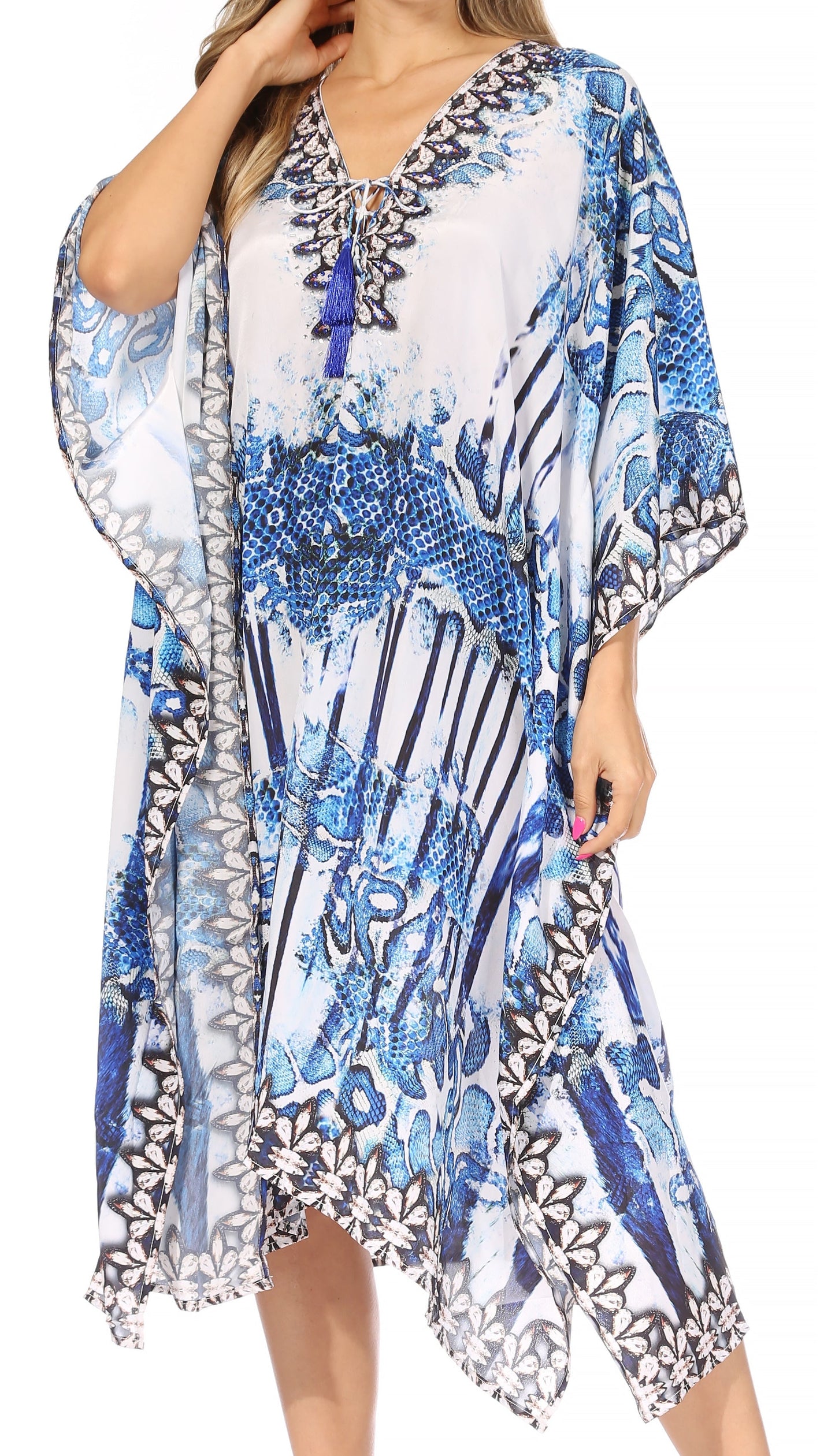 Sakkas Kristy Long Tall Lightweight Caftan Dress / Cover Up With V-Neck Jewels - Concordia Style Boutique