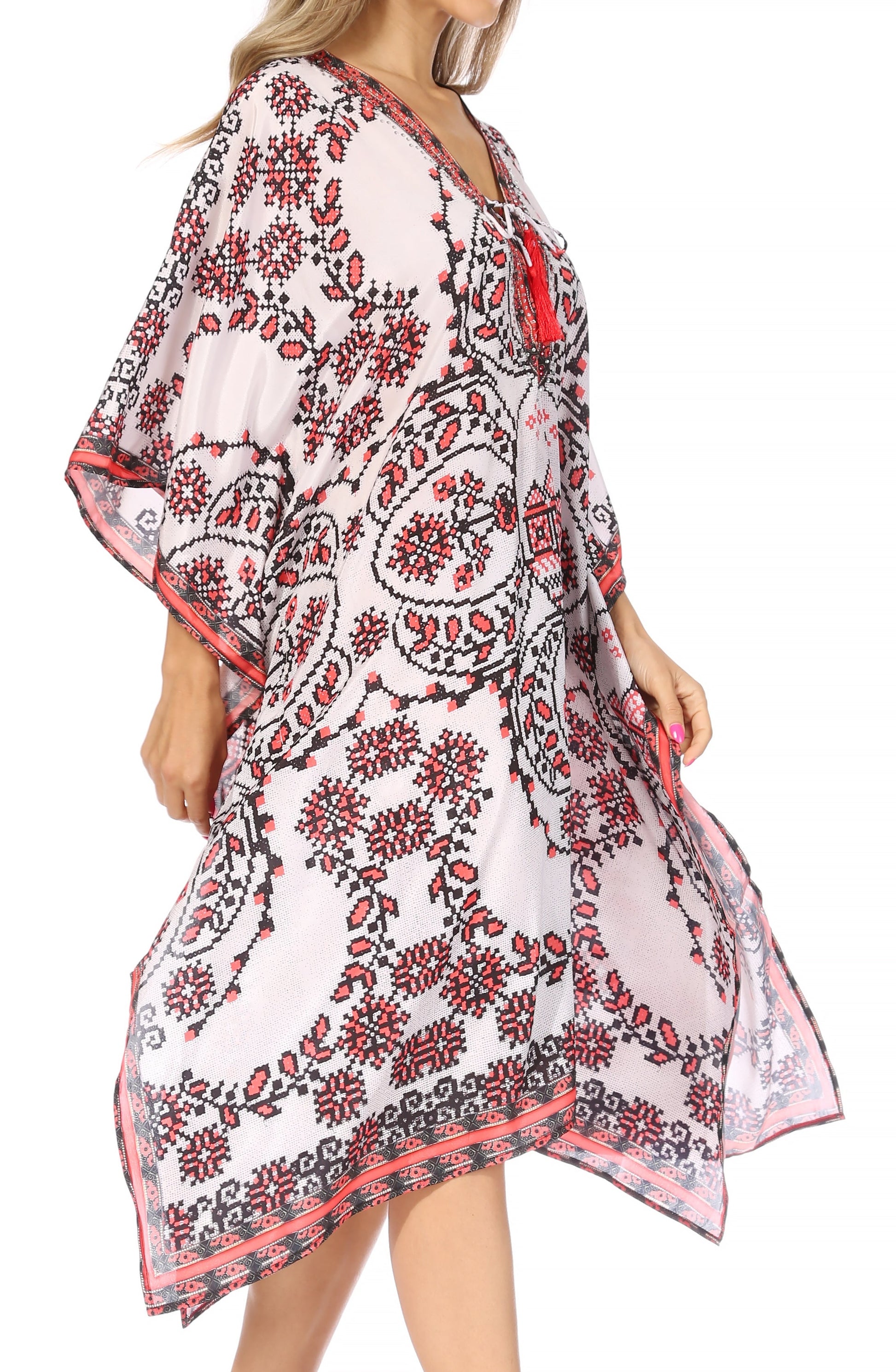 Sakkas Kristy Long Tall Lightweight Caftan Dress / Cover Up With V-Neck Jewels - Concordia Style Boutique