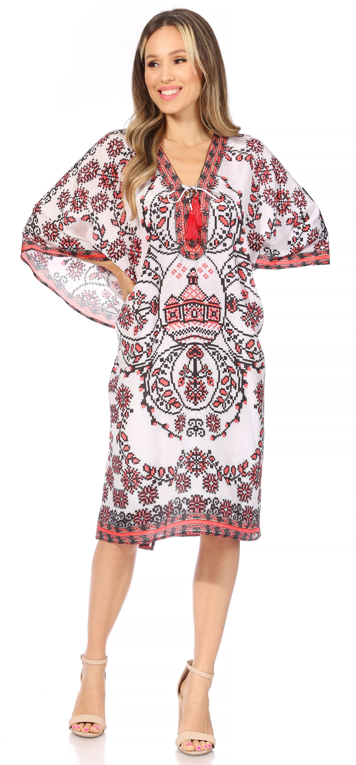 Sakkas Kristy Long Tall Lightweight Caftan Dress / Cover Up With V-Neck Jewels - Concordia Style Boutique