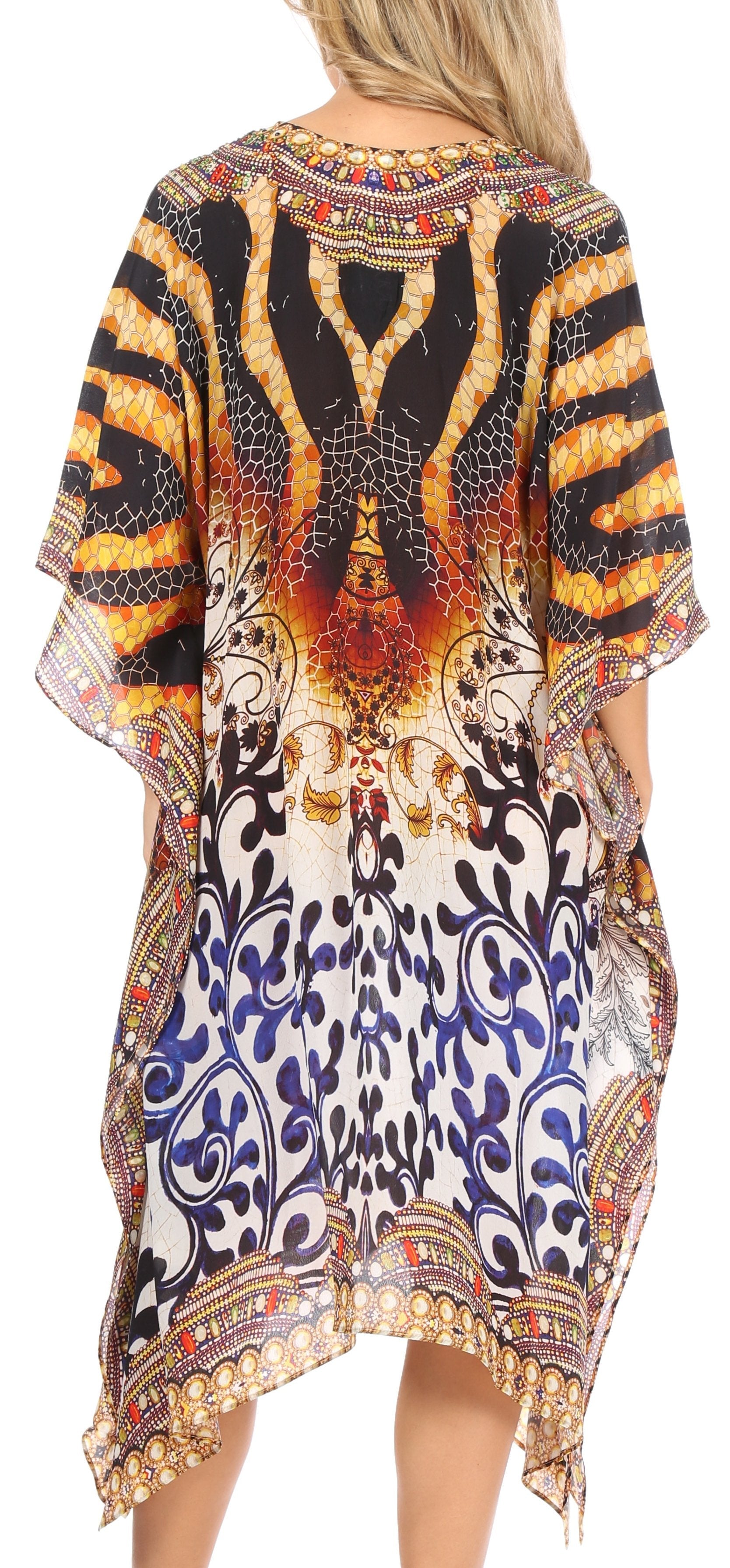 Sakkas Kristy Long Tall Lightweight Caftan Dress / Cover Up With V-Neck Jewels - Concordia Style Boutique