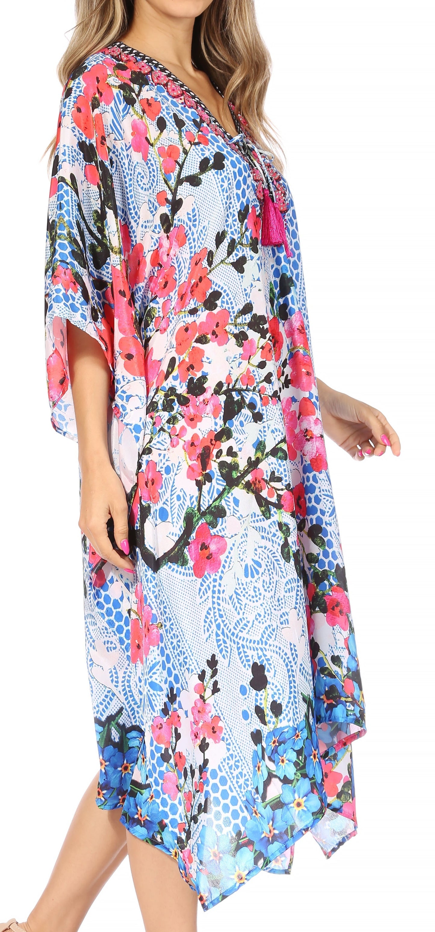 Sakkas Kristy Long Tall Lightweight Caftan Dress / Cover Up With V-Neck Jewels - Concordia Style Boutique