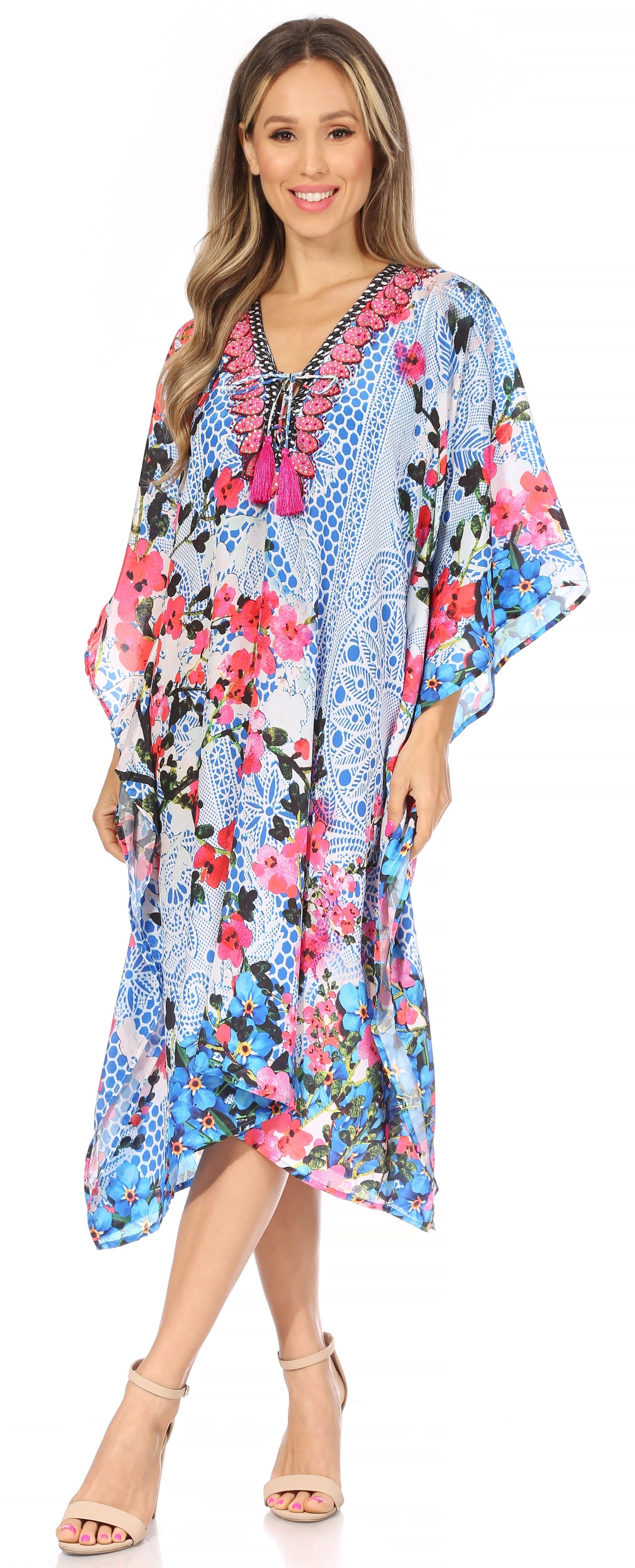 Sakkas Kristy Long Tall Lightweight Caftan Dress / Cover Up With V-Neck Jewels - Concordia Style Boutique