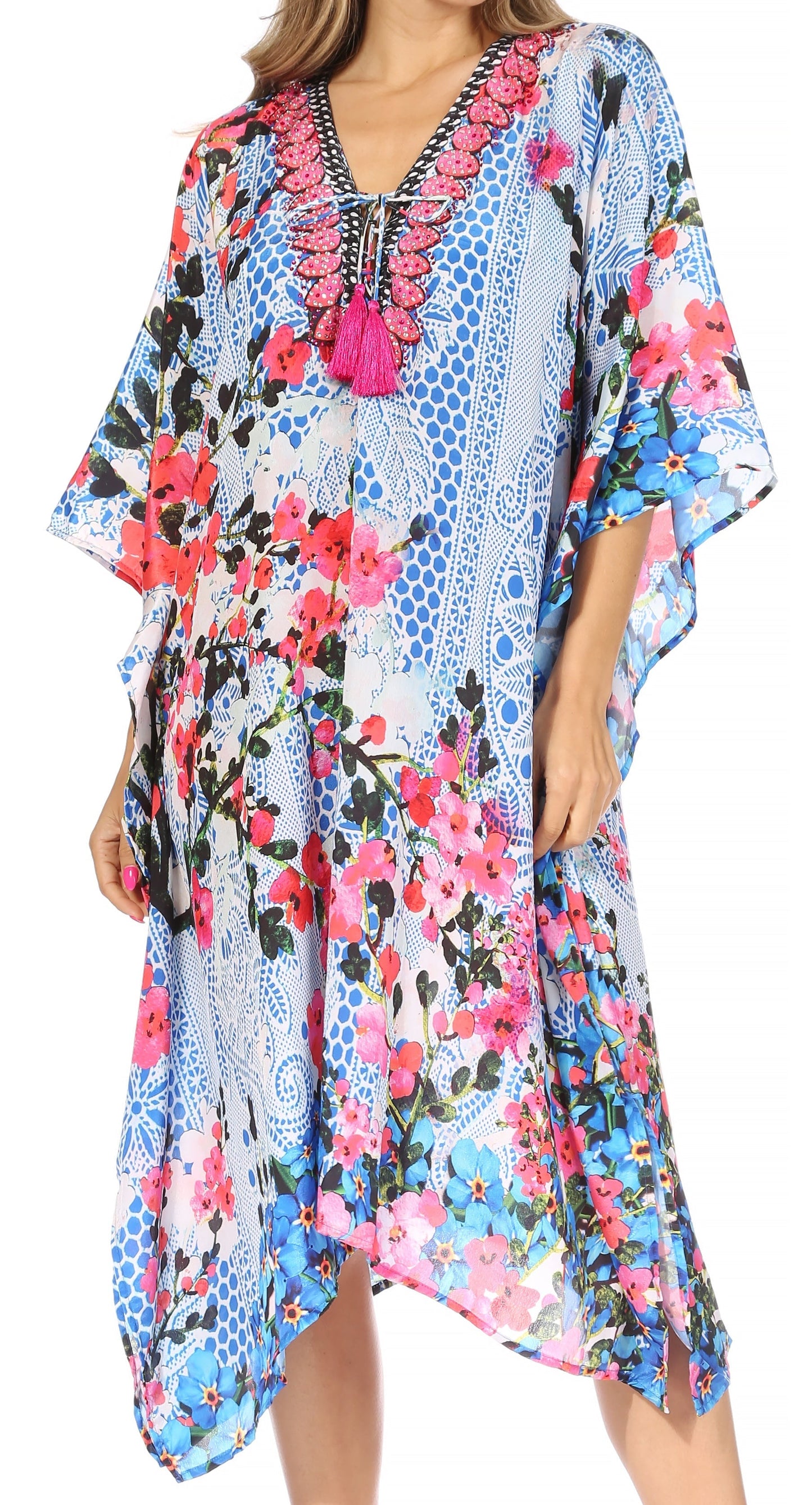 Sakkas Kristy Long Tall Lightweight Caftan Dress / Cover Up With V-Neck Jewels - Concordia Style Boutique