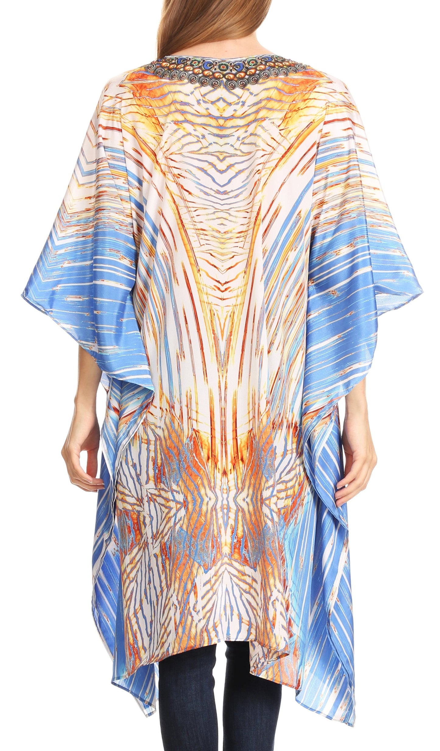 Sakkas Kristy Long Tall Lightweight Caftan Dress / Cover Up With V-Neck Jewels - Concordia Style Boutique