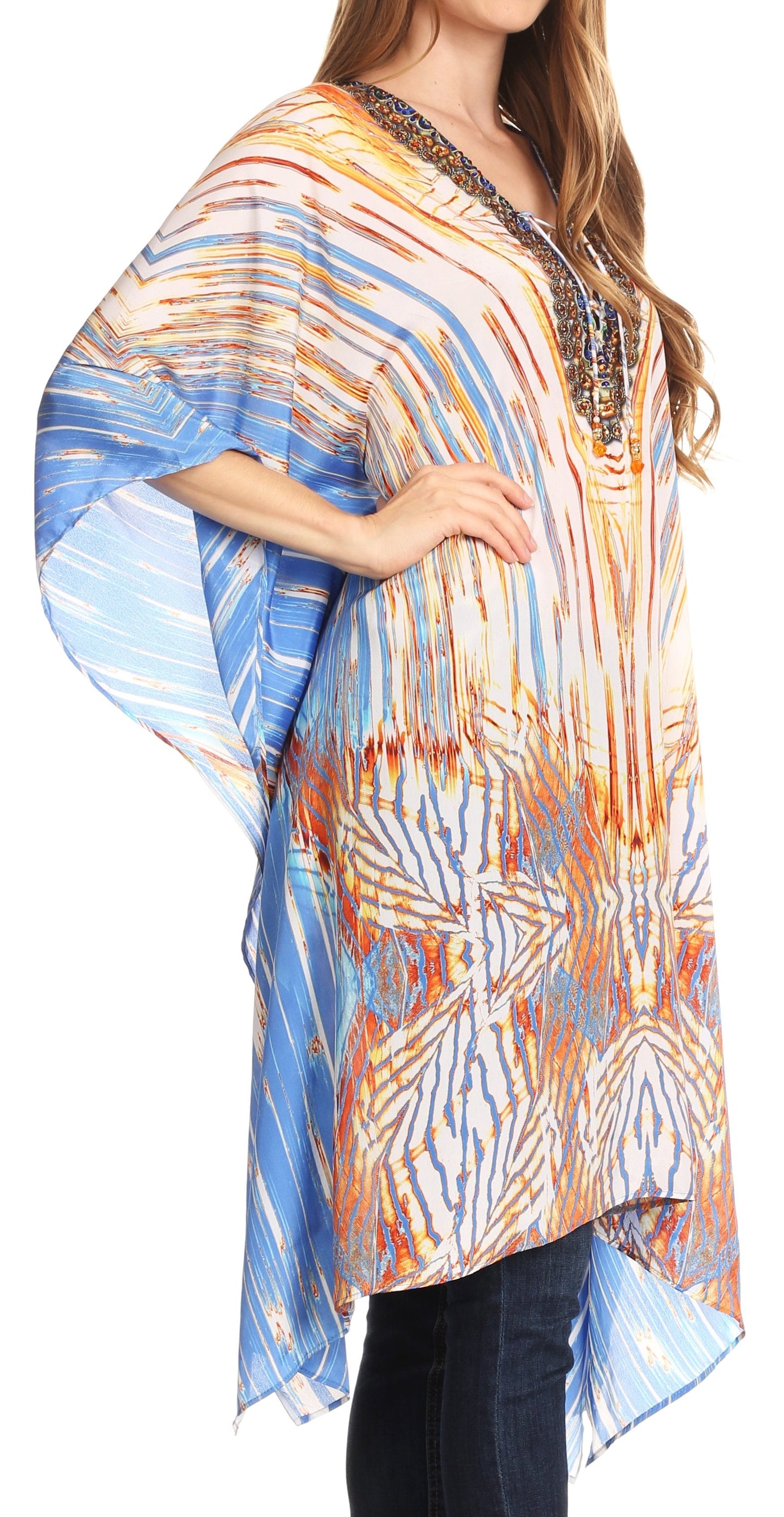 Sakkas Kristy Long Tall Lightweight Caftan Dress / Cover Up With V-Neck Jewels - Concordia Style Boutique