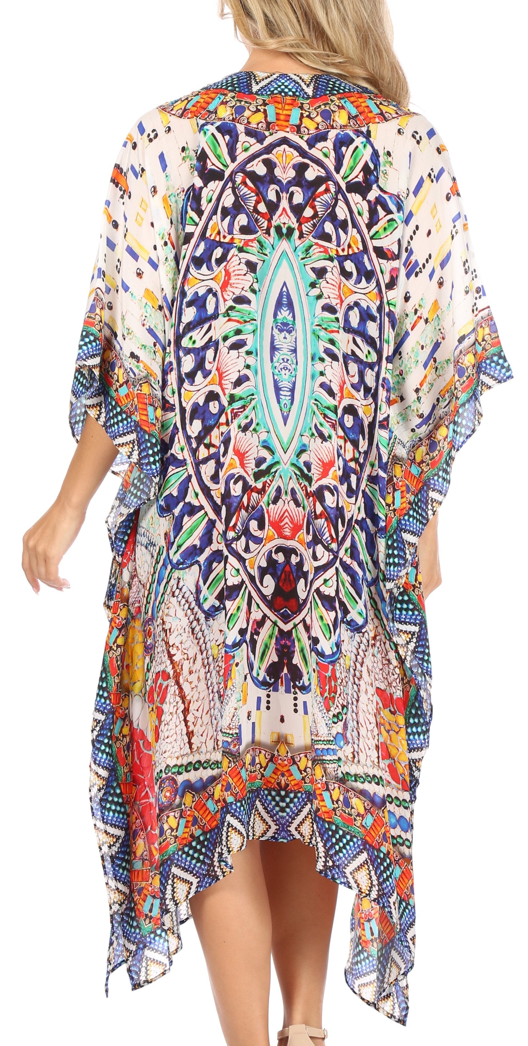 Sakkas Kristy Long Tall Lightweight Caftan Dress / Cover Up With V-Neck Jewels - Concordia Style Boutique