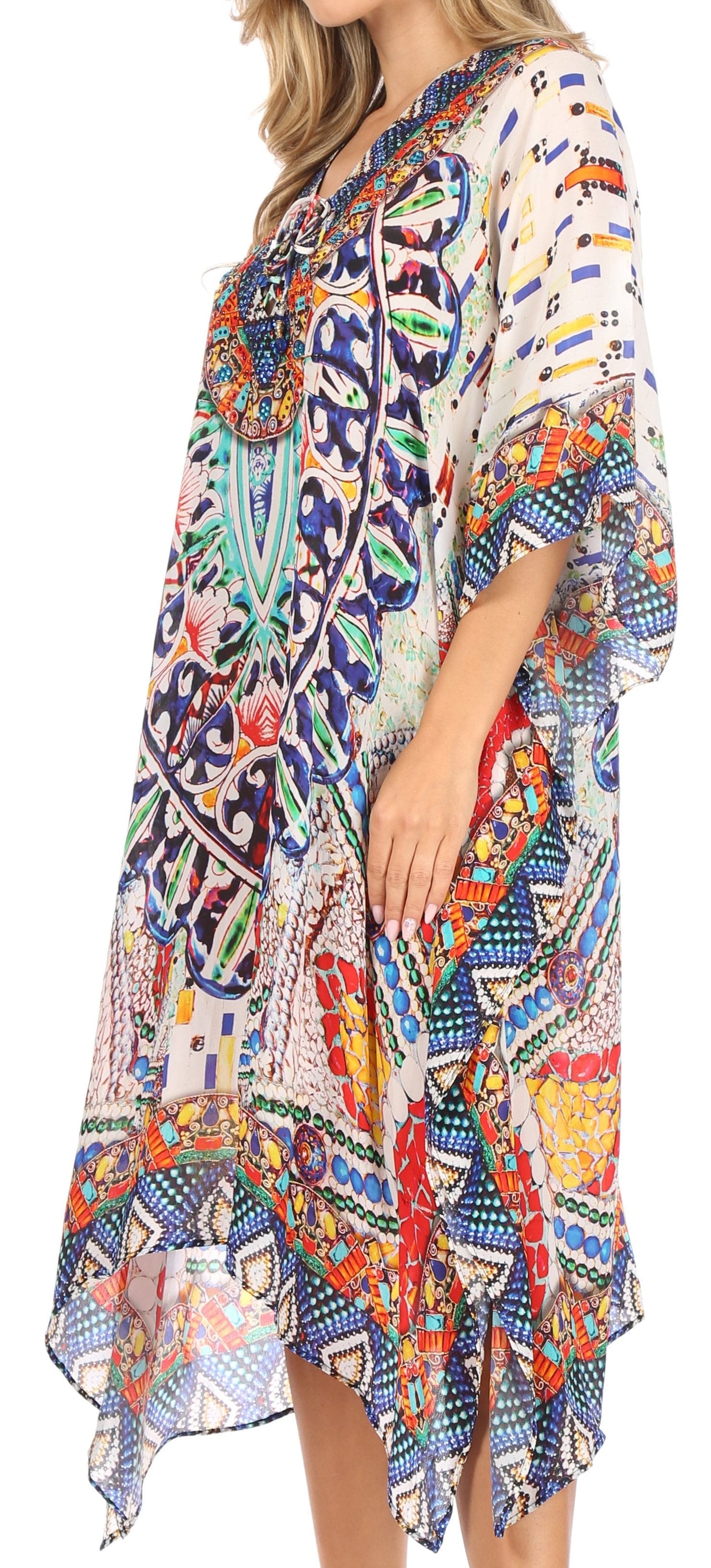Sakkas Kristy Long Tall Lightweight Caftan Dress / Cover Up With V-Neck Jewels - Concordia Style Boutique