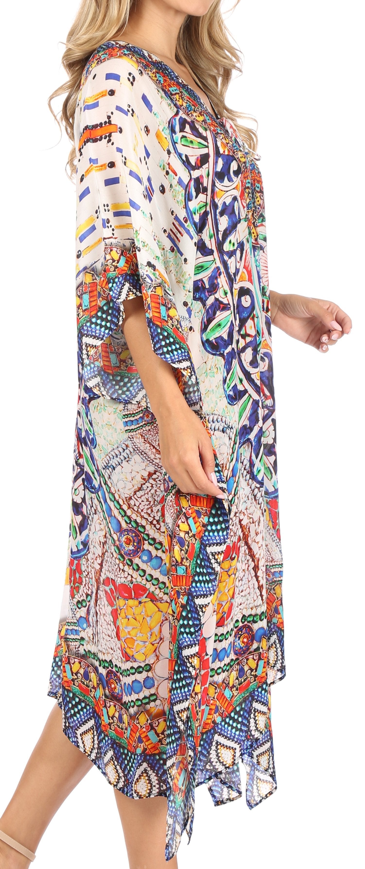 Sakkas Kristy Long Tall Lightweight Caftan Dress / Cover Up With V-Neck Jewels - Concordia Style Boutique
