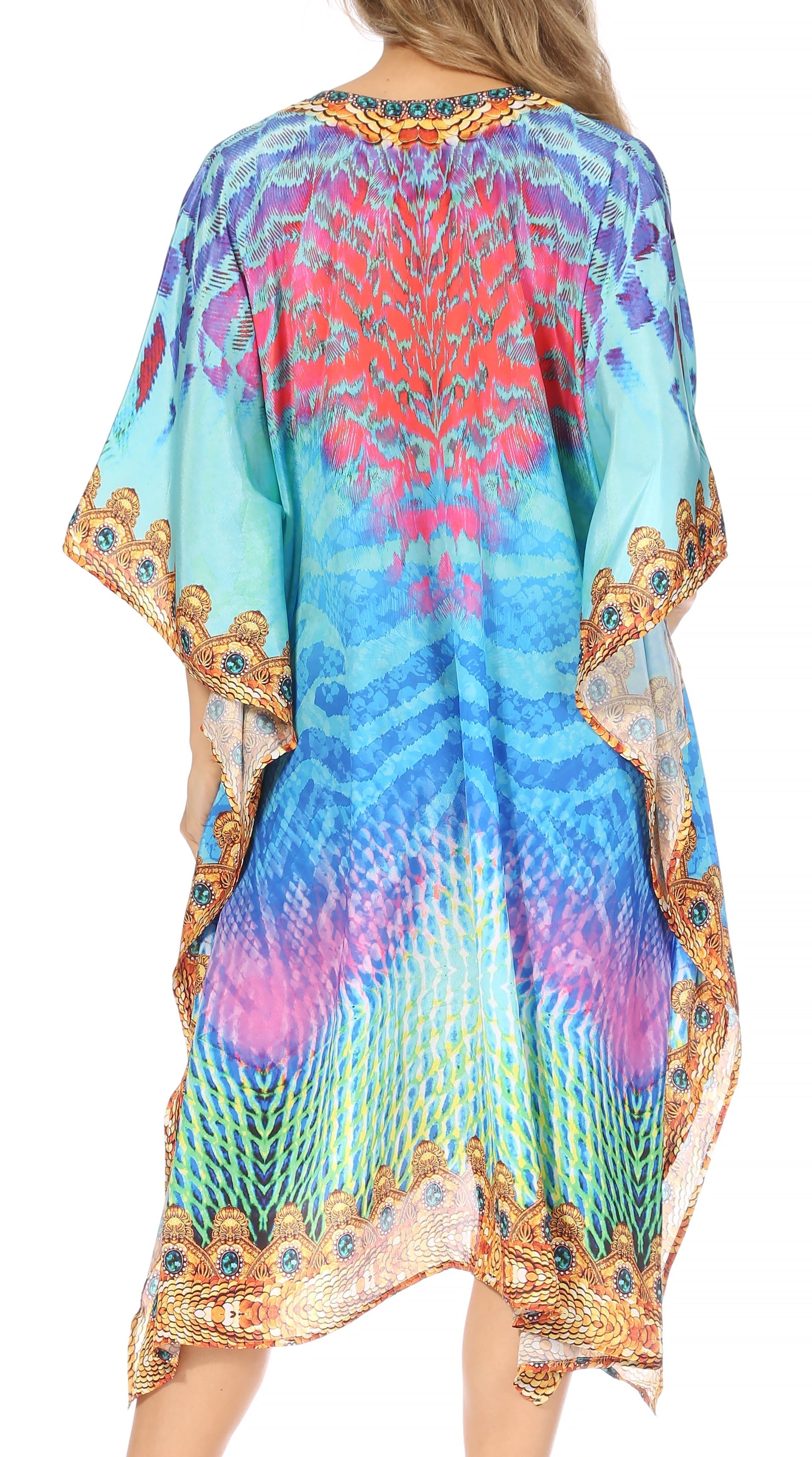 Sakkas Kristy Long Tall Lightweight Caftan Dress / Cover Up With V-Neck Jewels - Concordia Style Boutique