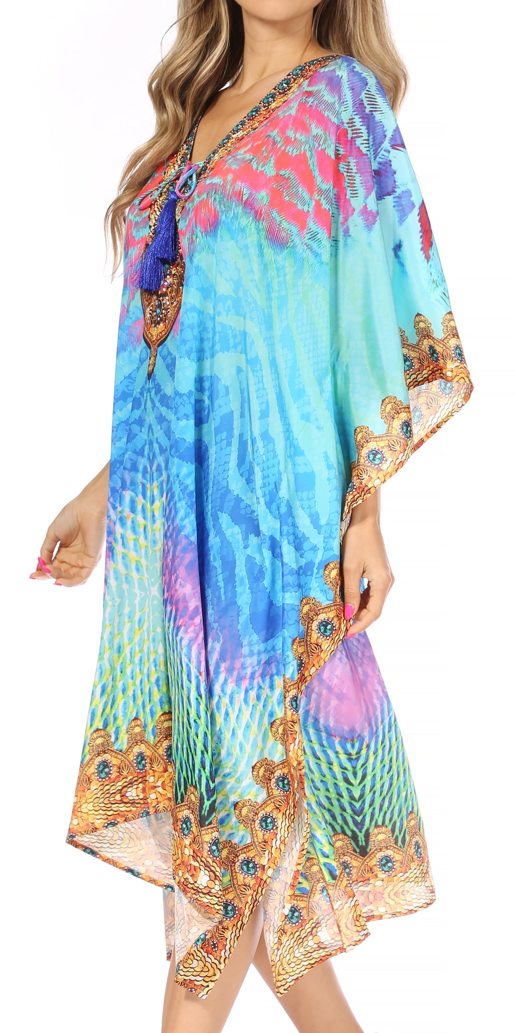 Sakkas Kristy Long Tall Lightweight Caftan Dress / Cover Up With V-Neck Jewels - Concordia Style Boutique